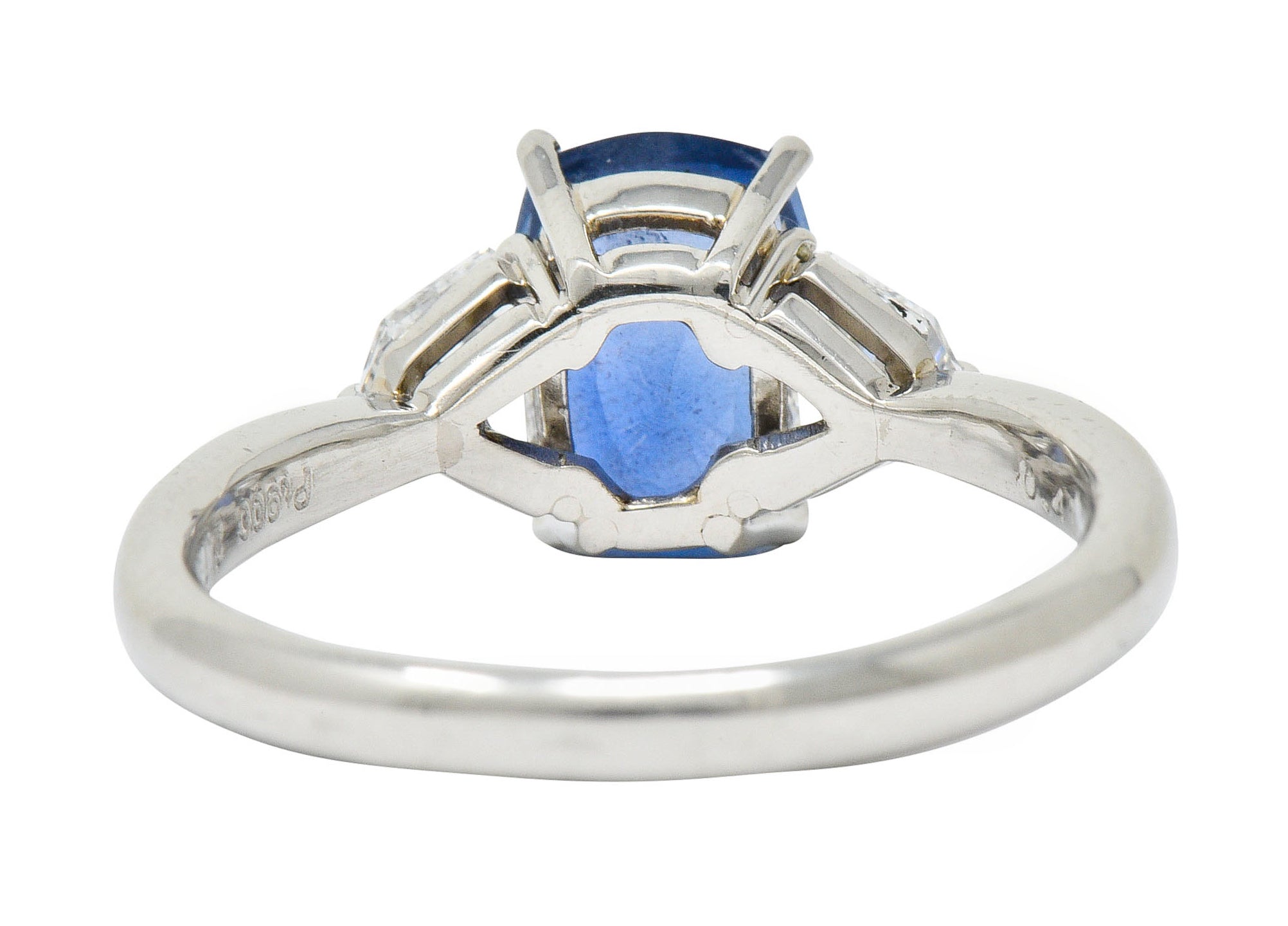 Contemporary 2.60 CTW No Heat Sapphire Diamond Platinum Three Stone Ring GIARing - Wilson's Estate Jewelry