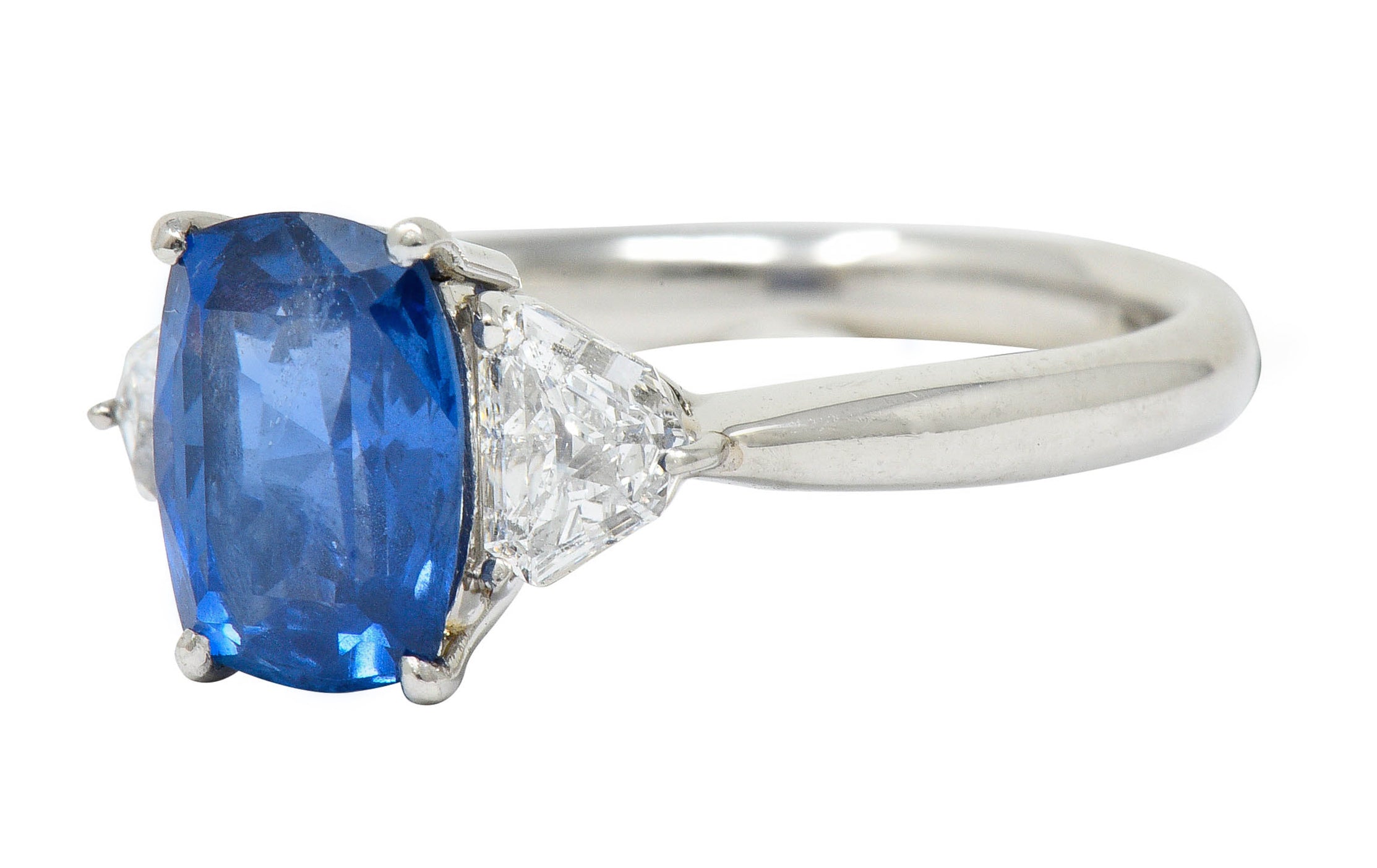 Contemporary 2.60 CTW No Heat Sapphire Diamond Platinum Three Stone Ring GIARing - Wilson's Estate Jewelry