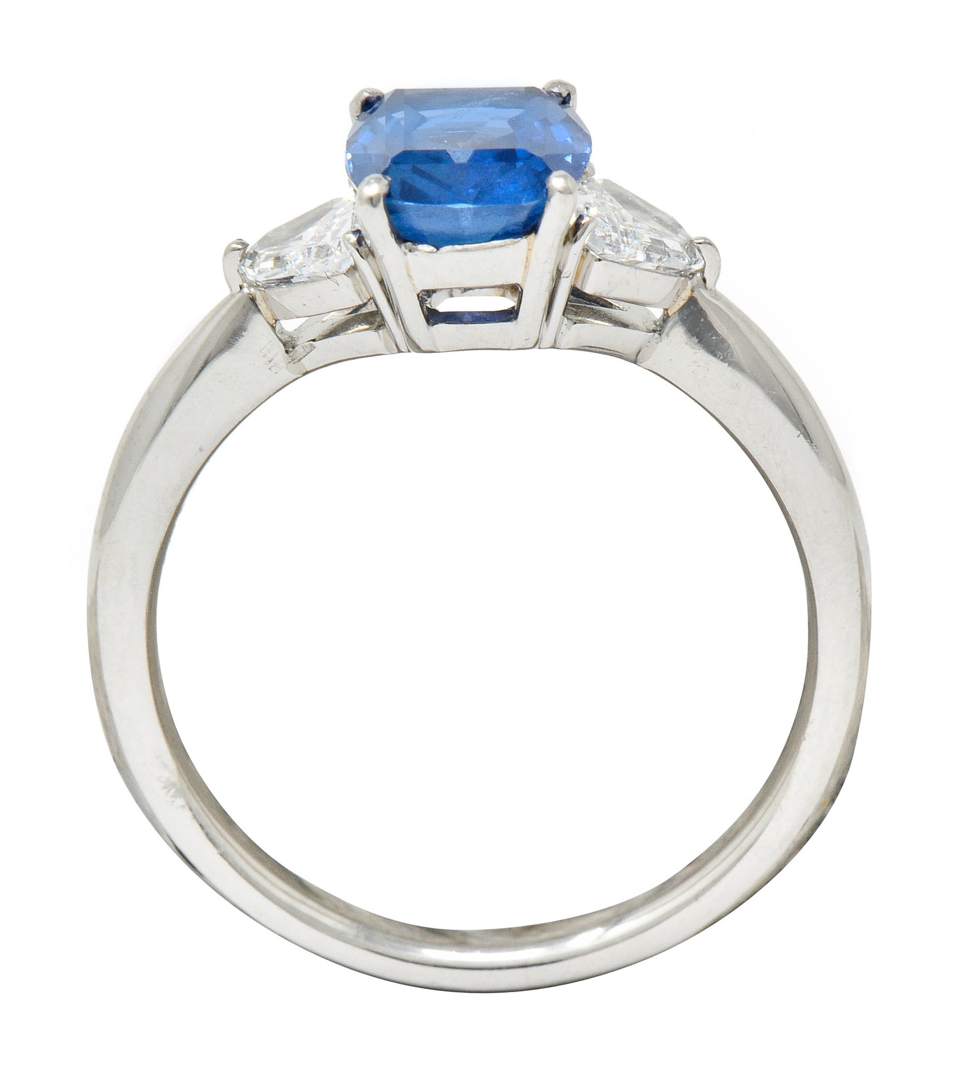 Contemporary 2.60 CTW No Heat Sapphire Diamond Platinum Three Stone Ring GIARing - Wilson's Estate Jewelry