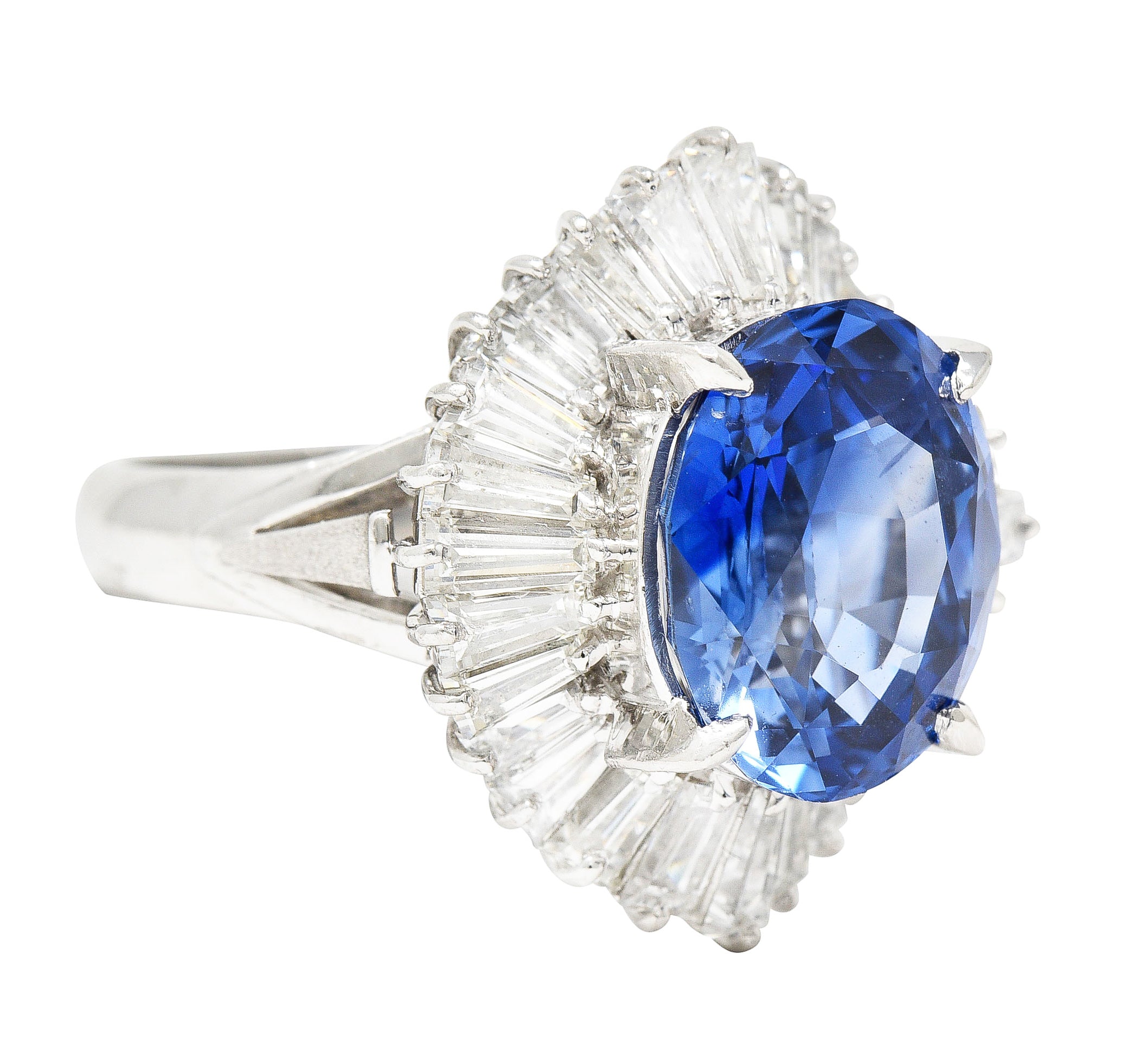 Contemporary 9.22 CTW Ceylon Sapphire Diamond Platinum Ballerina Halo Cocktail Ring GIA Wilson's Estate Jewelry