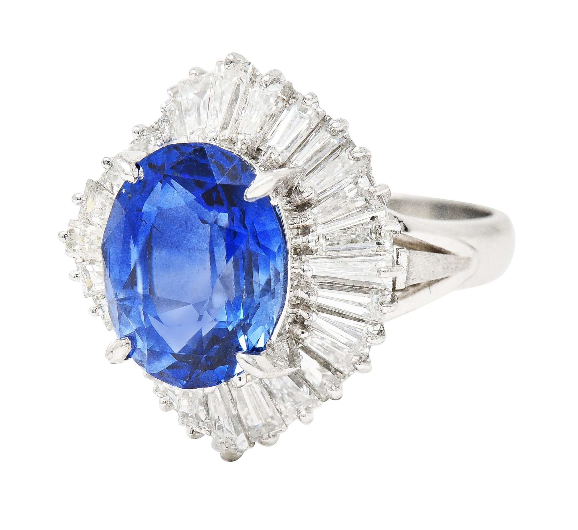 Contemporary 9.22 CTW Ceylon Sapphire Diamond Platinum Ballerina Halo Cocktail Ring GIA Wilson's Estate Jewelry