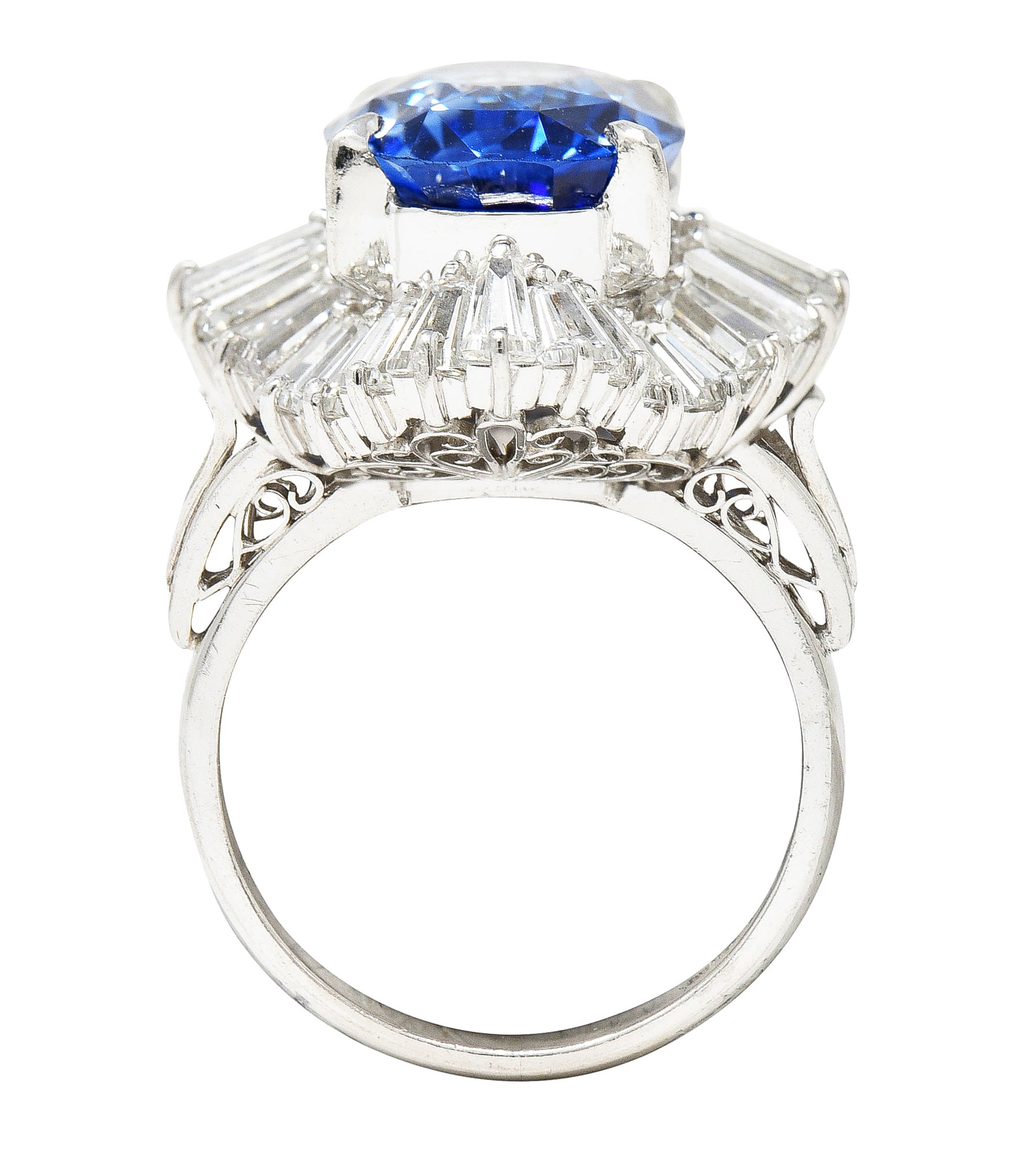 Contemporary 9.22 CTW Ceylon Sapphire Diamond Platinum Ballerina Halo Cocktail Ring GIA Wilson's Estate Jewelry