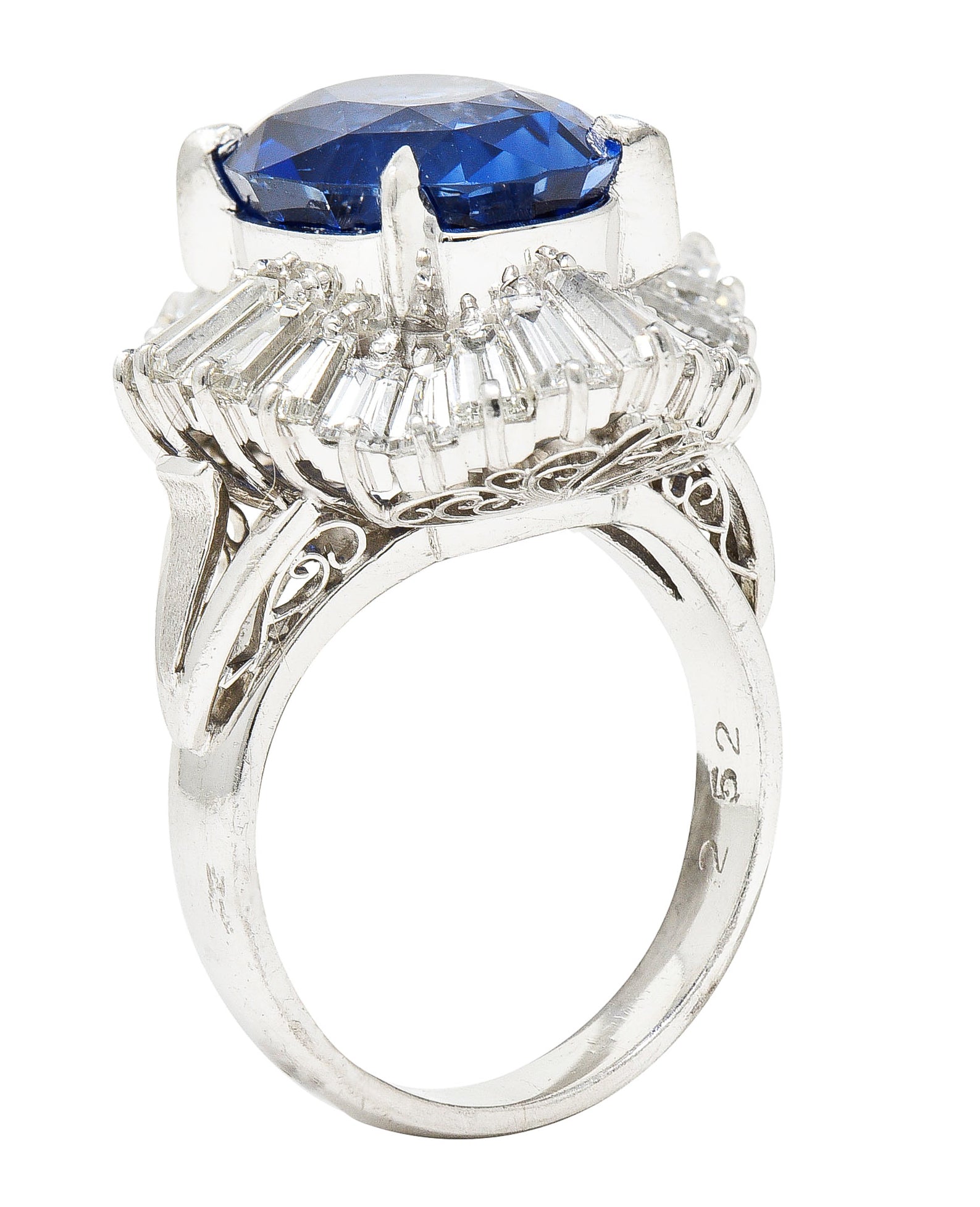 Contemporary 9.22 CTW Ceylon Sapphire Diamond Platinum Ballerina Halo Cocktail Ring GIA Wilson's Estate Jewelry