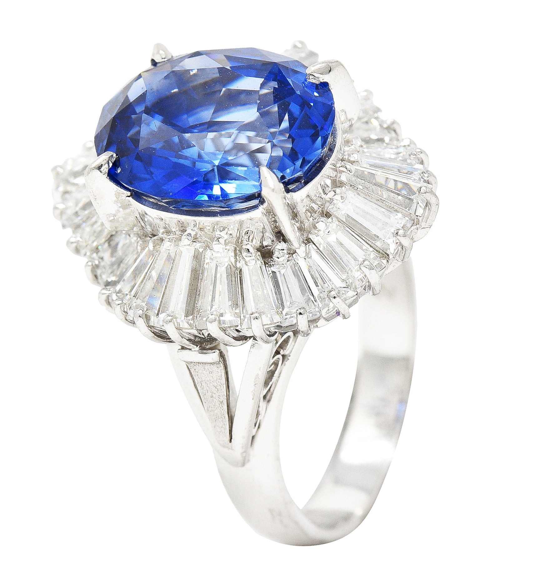 Contemporary 9.22 CTW Ceylon Sapphire Diamond Platinum Ballerina Halo Cocktail Ring GIA Wilson's Estate Jewelry