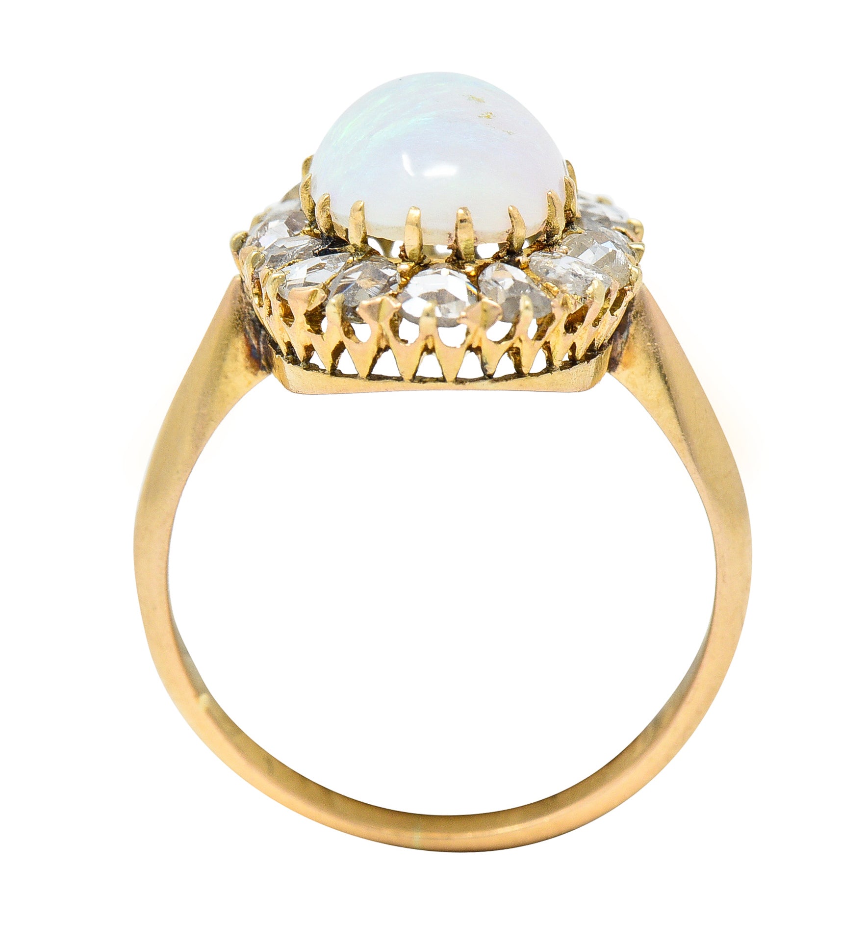 Victorian Opal Cabochon Diamond 18 Karat Yellow Gold Antique Halo Ring Wilson's Estate Jewelry