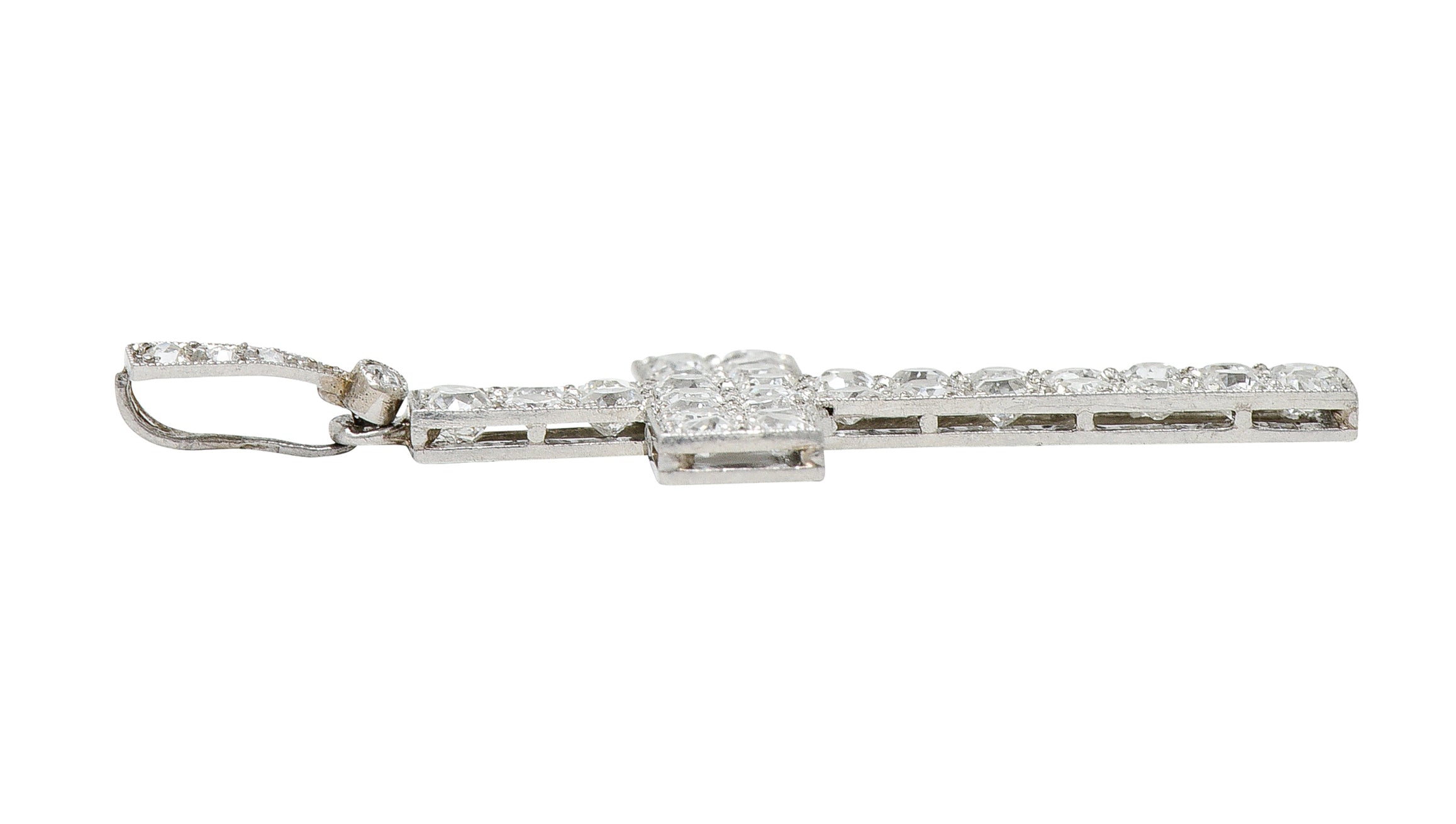 French Edwardian 3.50 CTW Pave Diamond Platinum Cross PendantNecklace - Wilson's Estate Jewelry