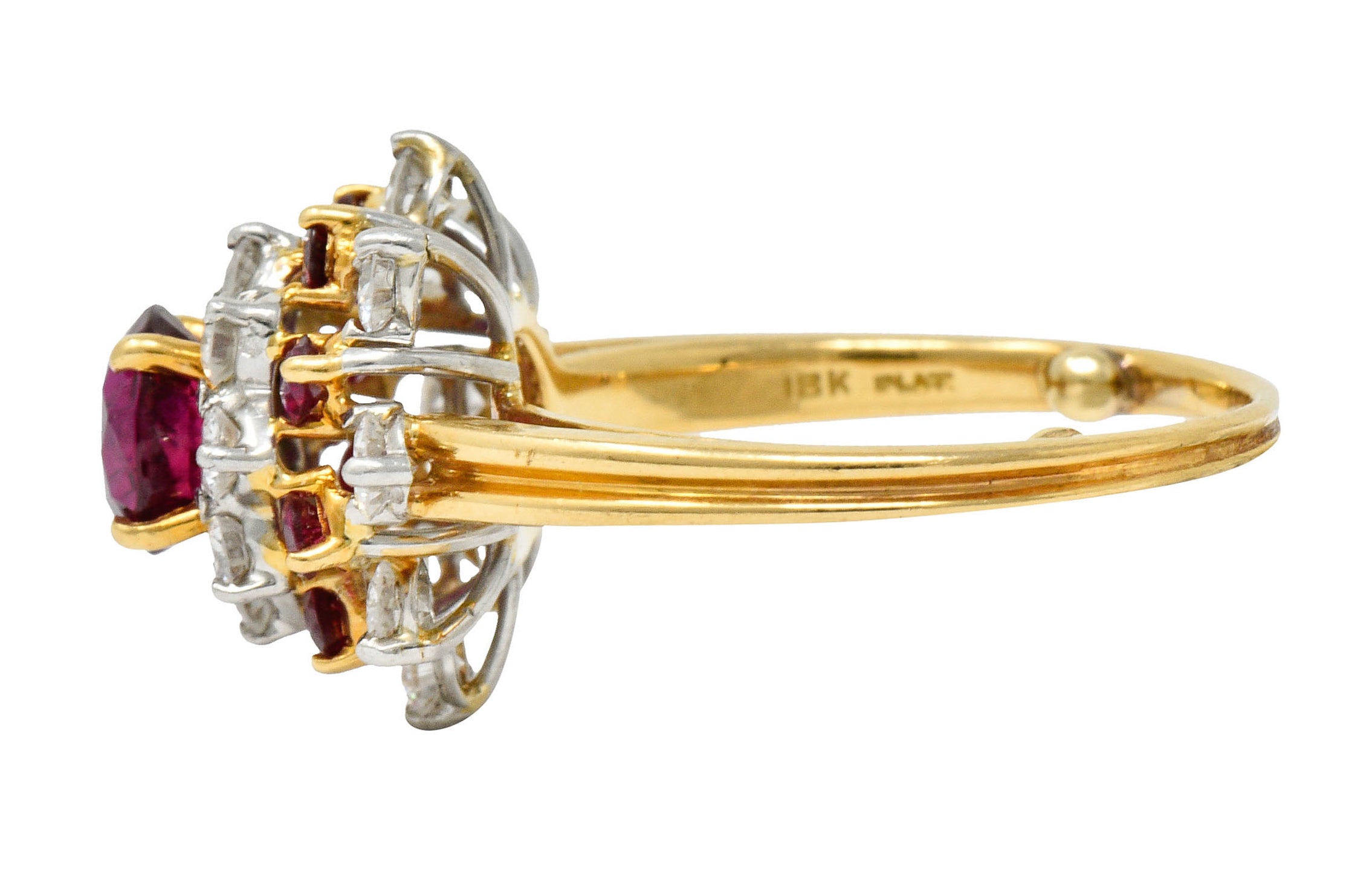 Oscar Heyman J.E. Caldwell Ruby Diamond 18 Karat Gold Platinum Cluster Ring GIARing - Wilson's Estate Jewelry