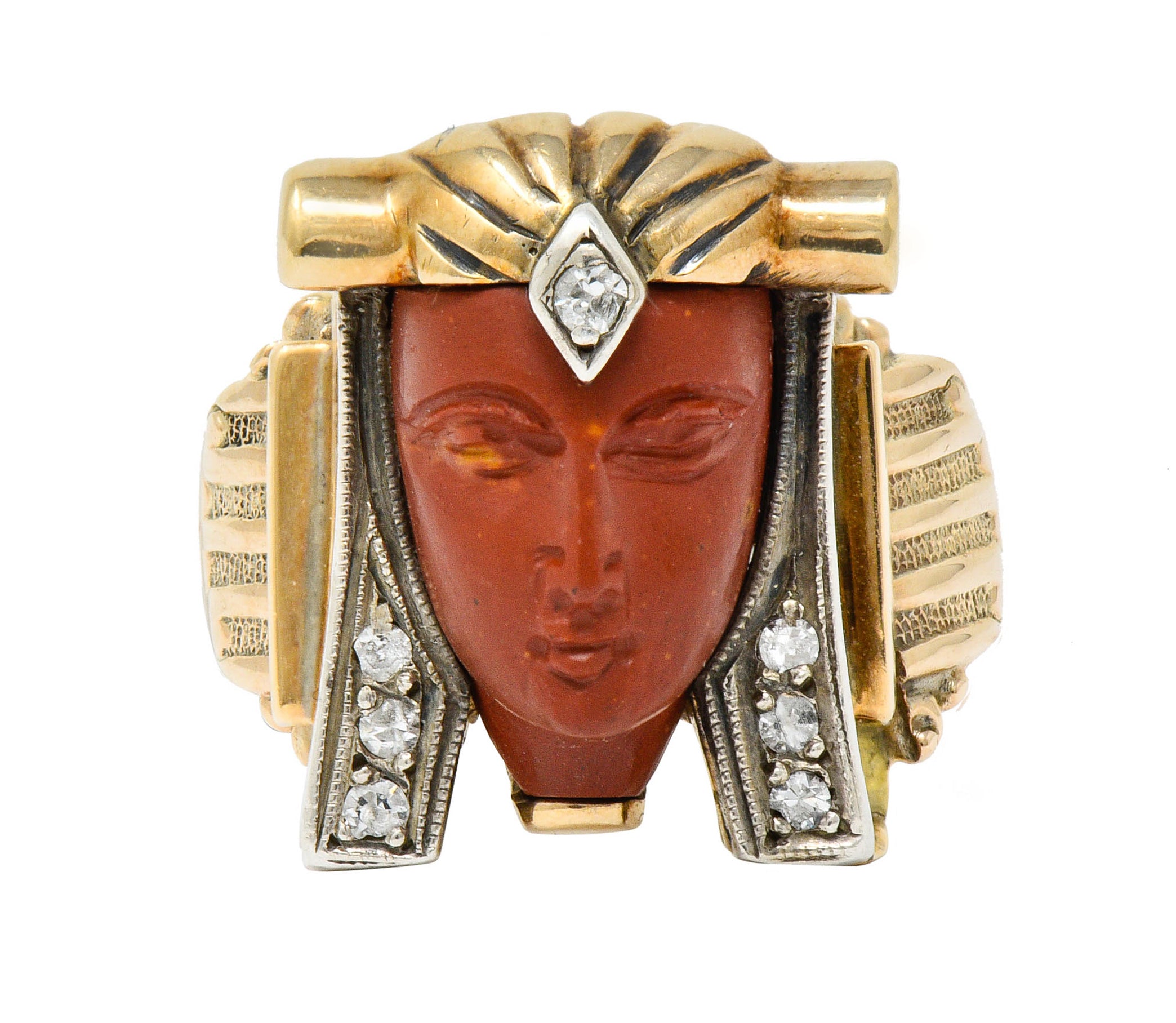 1920's Egyptian Revival Diamond Jasper Platinum-Topped 14 Karat Gold Pharaoh RingRing - Wilson's Estate Jewelry