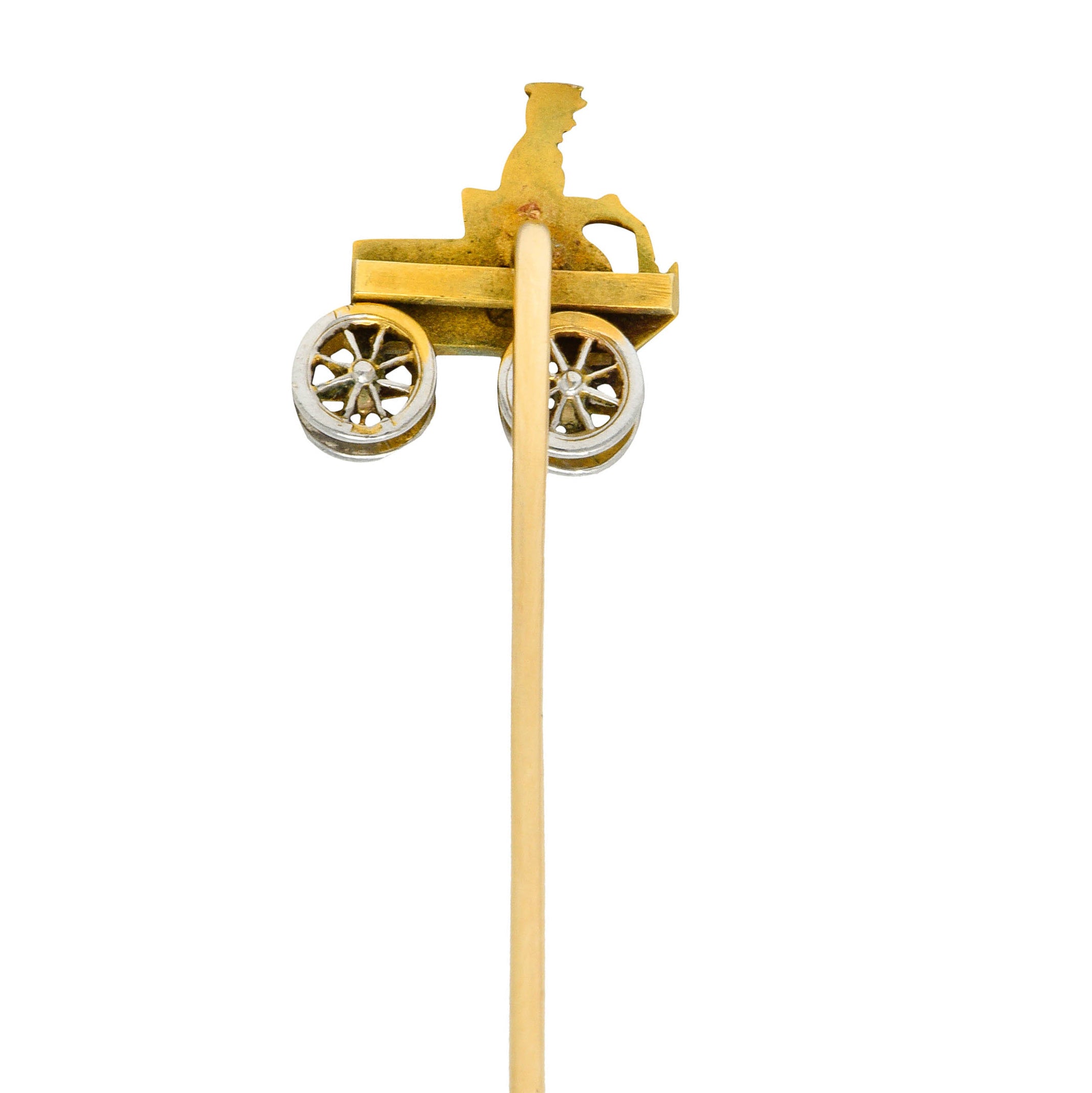 Edwardian Platinum-Topped 14 Karat Gold Antique Car StickpinStick Pin - Wilson's Estate Jewelry