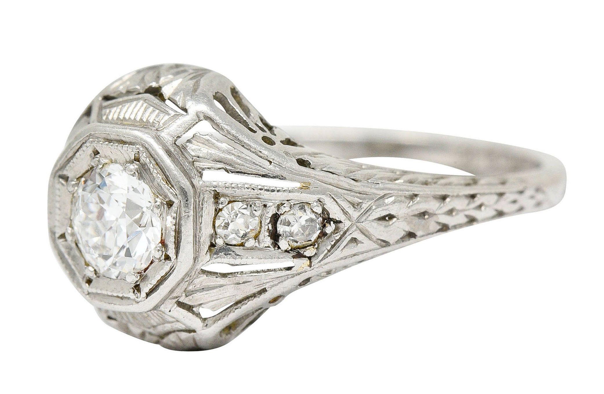 1920's Art Deco 0.40 CTW Diamond Platinum Octagonal Starburst Engagement RingRing - Wilson's Estate Jewelry