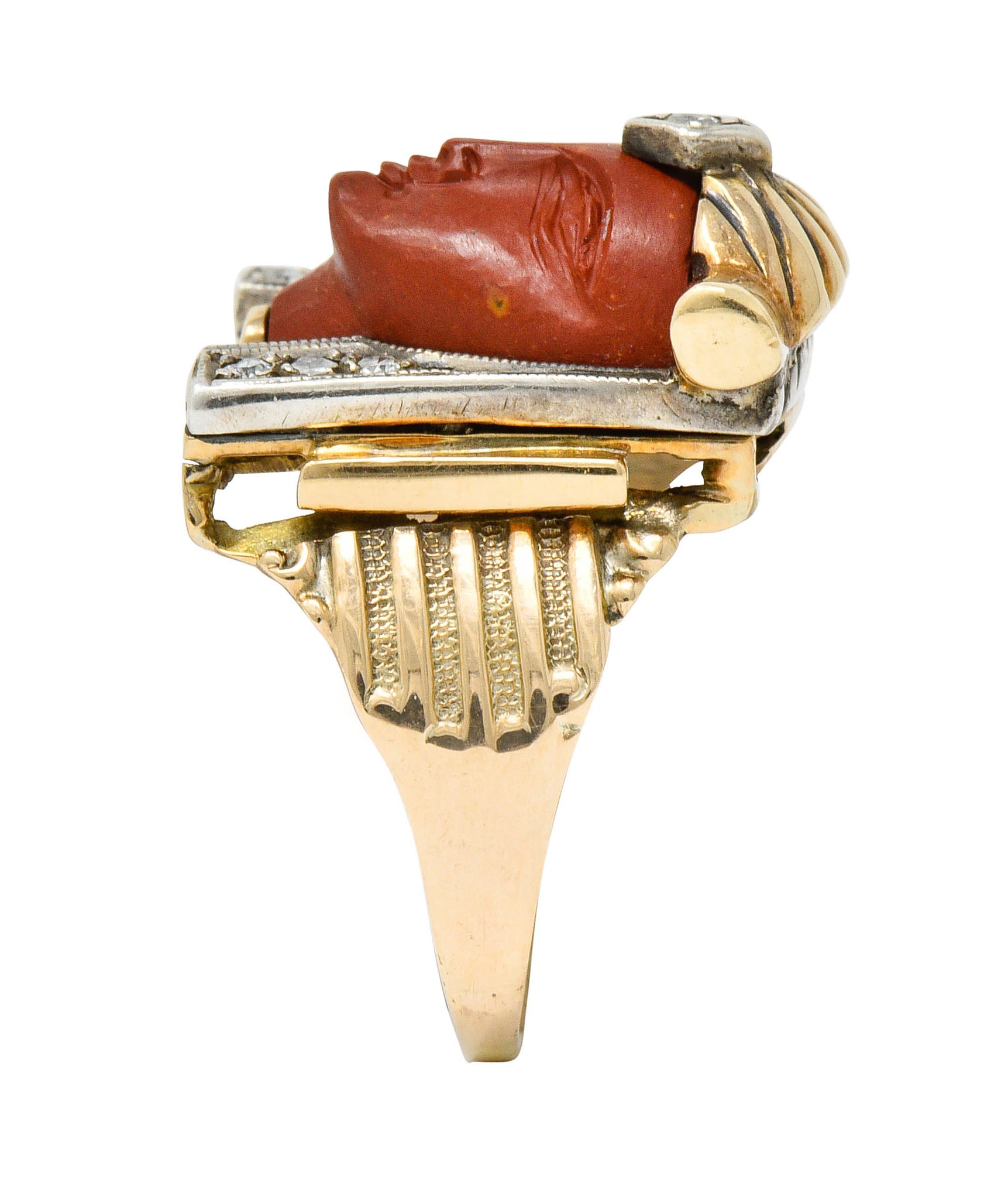 1920's Egyptian Revival Diamond Jasper Platinum-Topped 14 Karat Gold Pharaoh RingRing - Wilson's Estate Jewelry