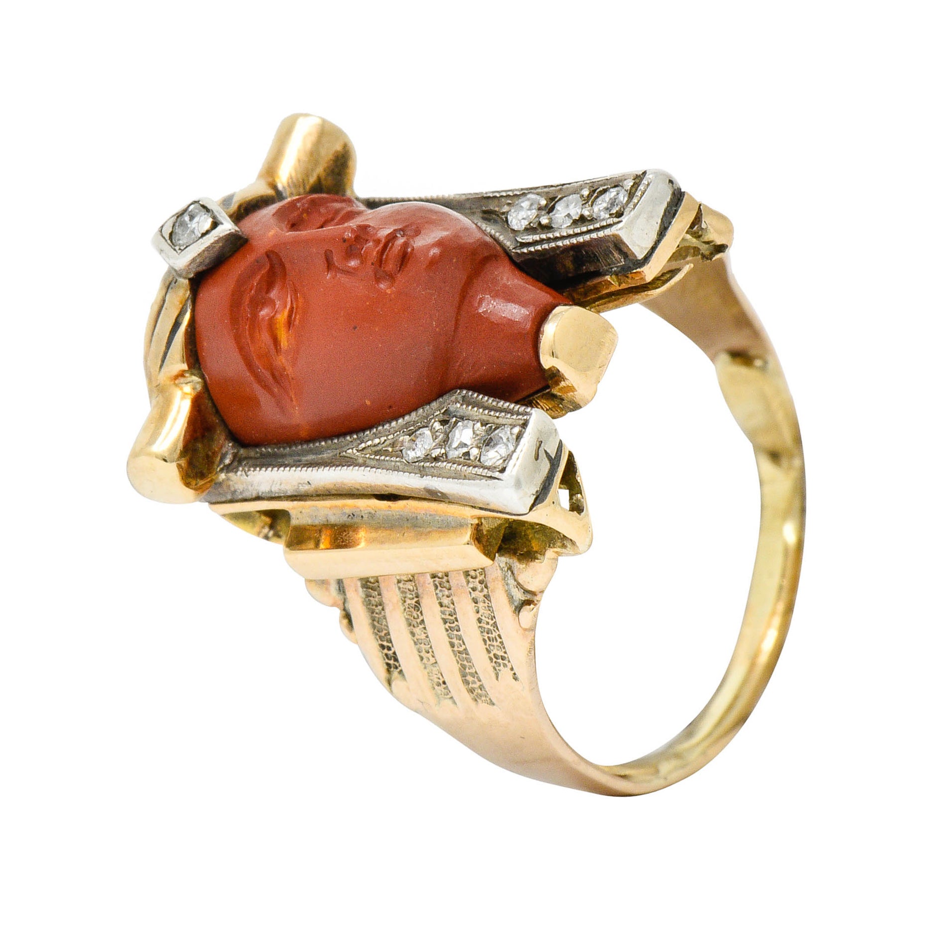 1920's Egyptian Revival Diamond Jasper Platinum-Topped 14 Karat Gold Pharaoh RingRing - Wilson's Estate Jewelry