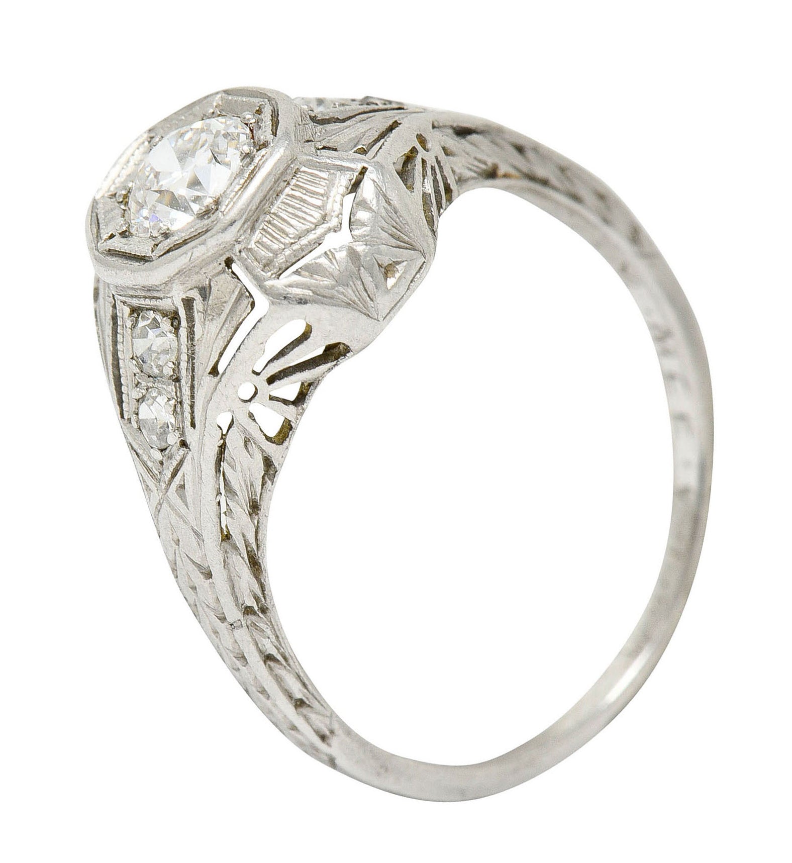 1920's Art Deco 0.40 CTW Diamond Platinum Octagonal Starburst Engagement RingRing - Wilson's Estate Jewelry