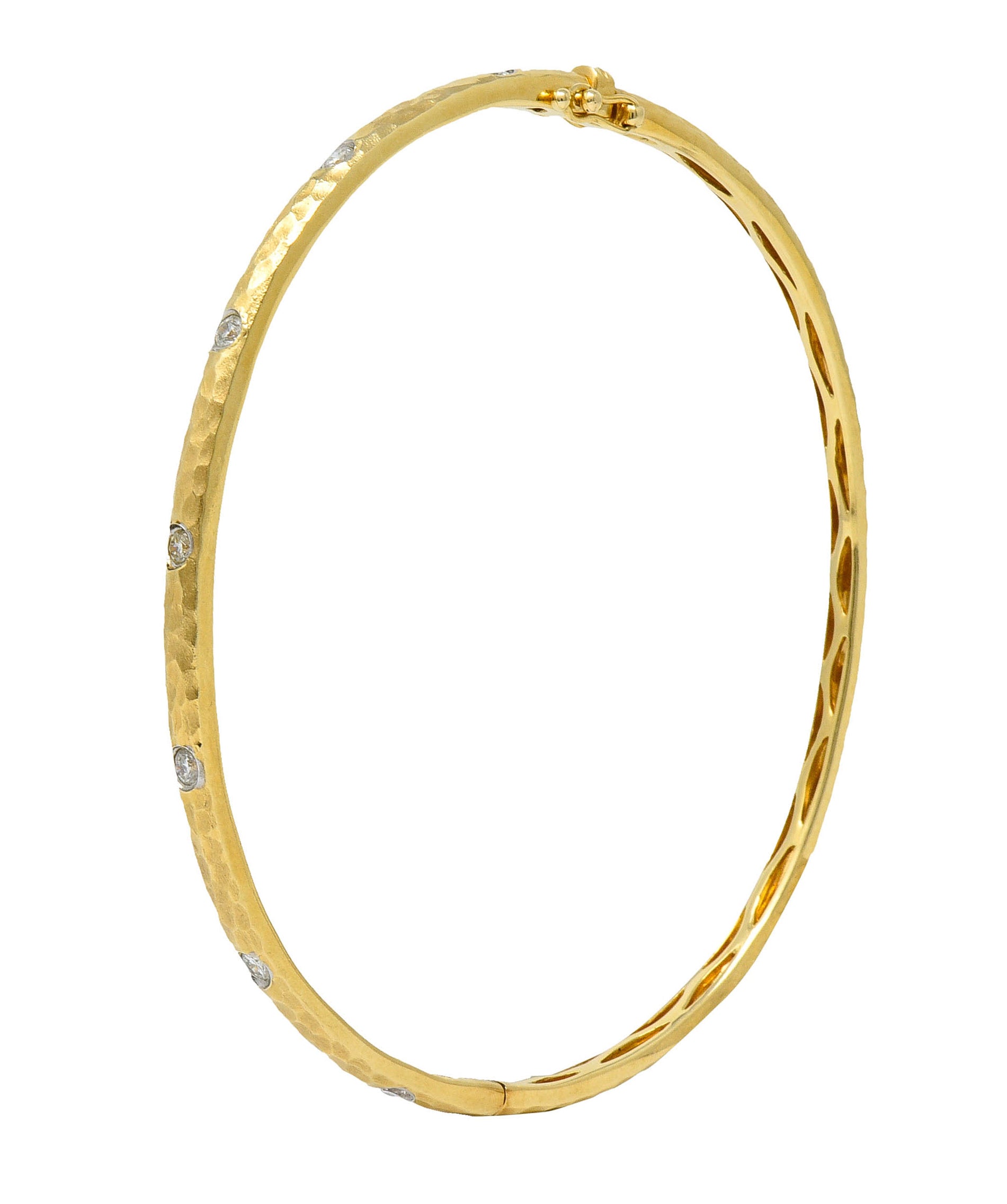 Modern 0.42 CTW Diamond 14 Karat Hammered Gold Bangle Braceletbracelet - Wilson's Estate Jewelry