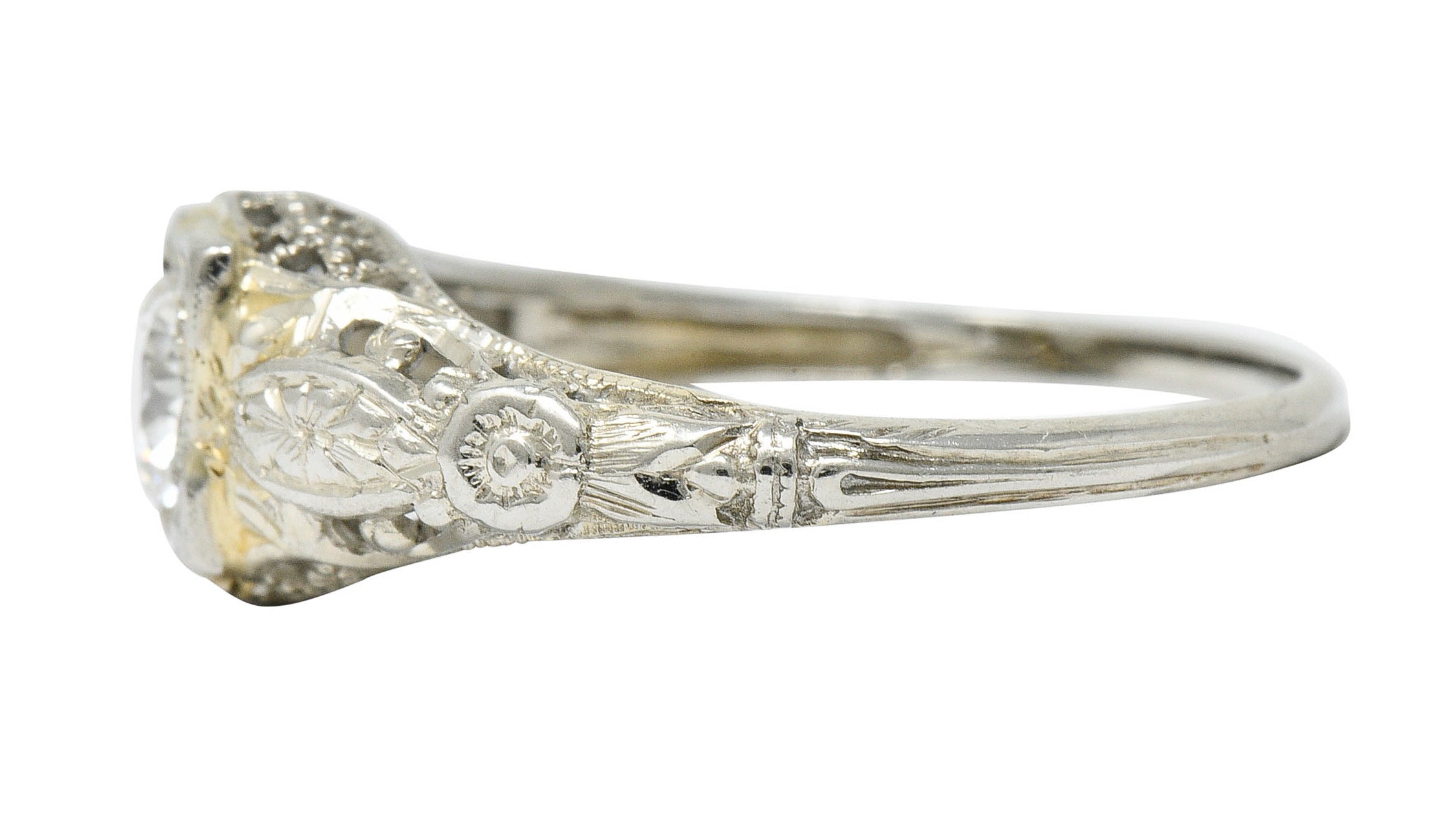 1920's Art Deco 0.35 CTW 18 Karat White Gold Floral Engagement RingRing - Wilson's Estate Jewelry