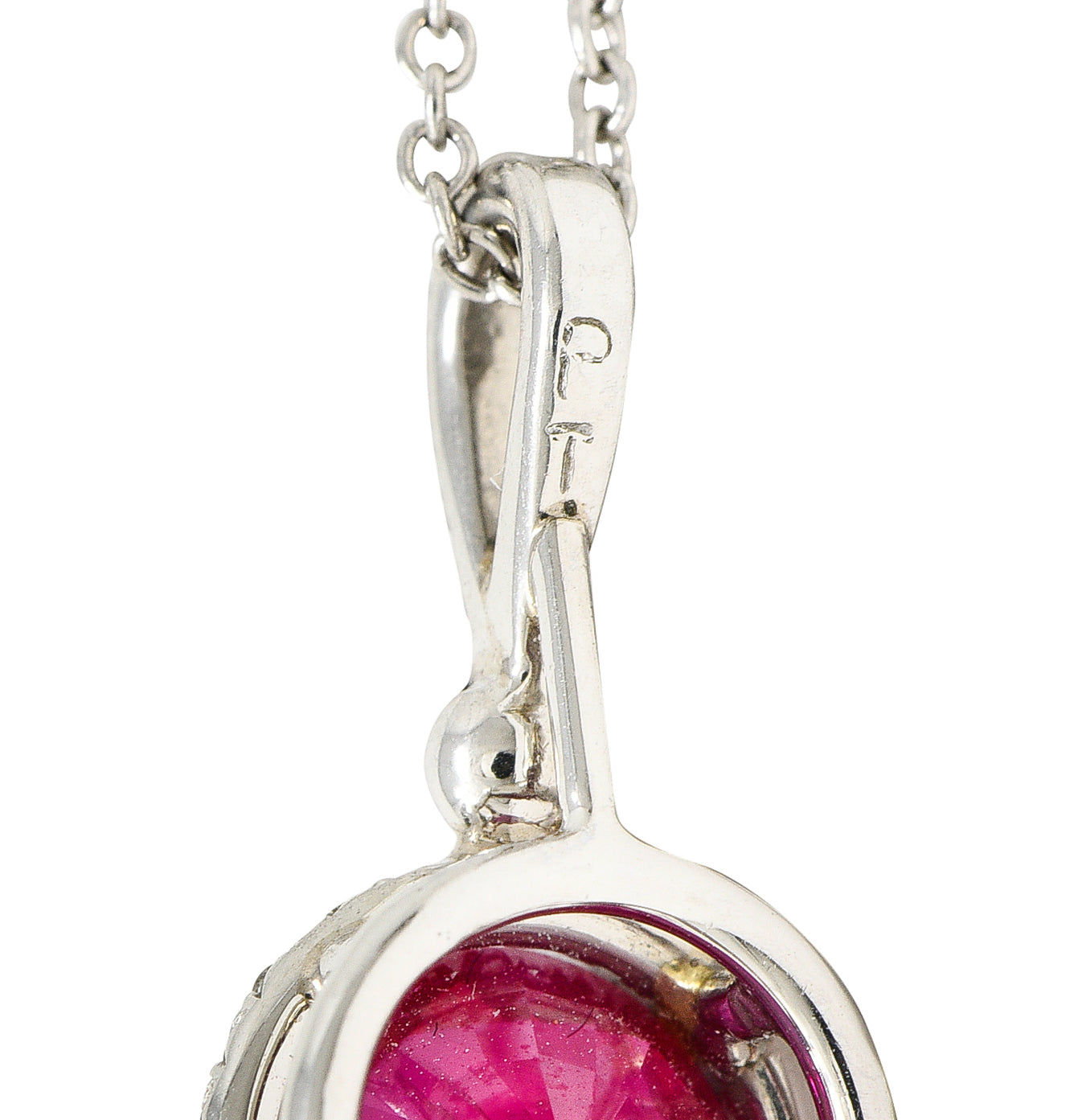 Contemporary 1.90 CTW Ruby Diamond Halo Platinum Gemstone Pendant NecklaceNecklace - Wilson's Estate Jewelry