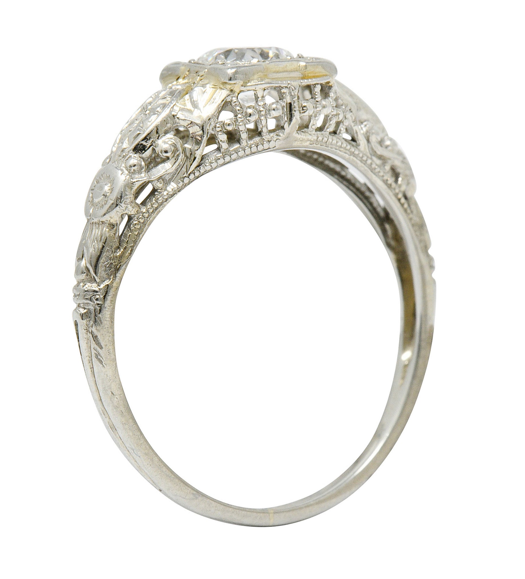 1920's Art Deco 0.35 CTW 18 Karat White Gold Floral Engagement RingRing - Wilson's Estate Jewelry