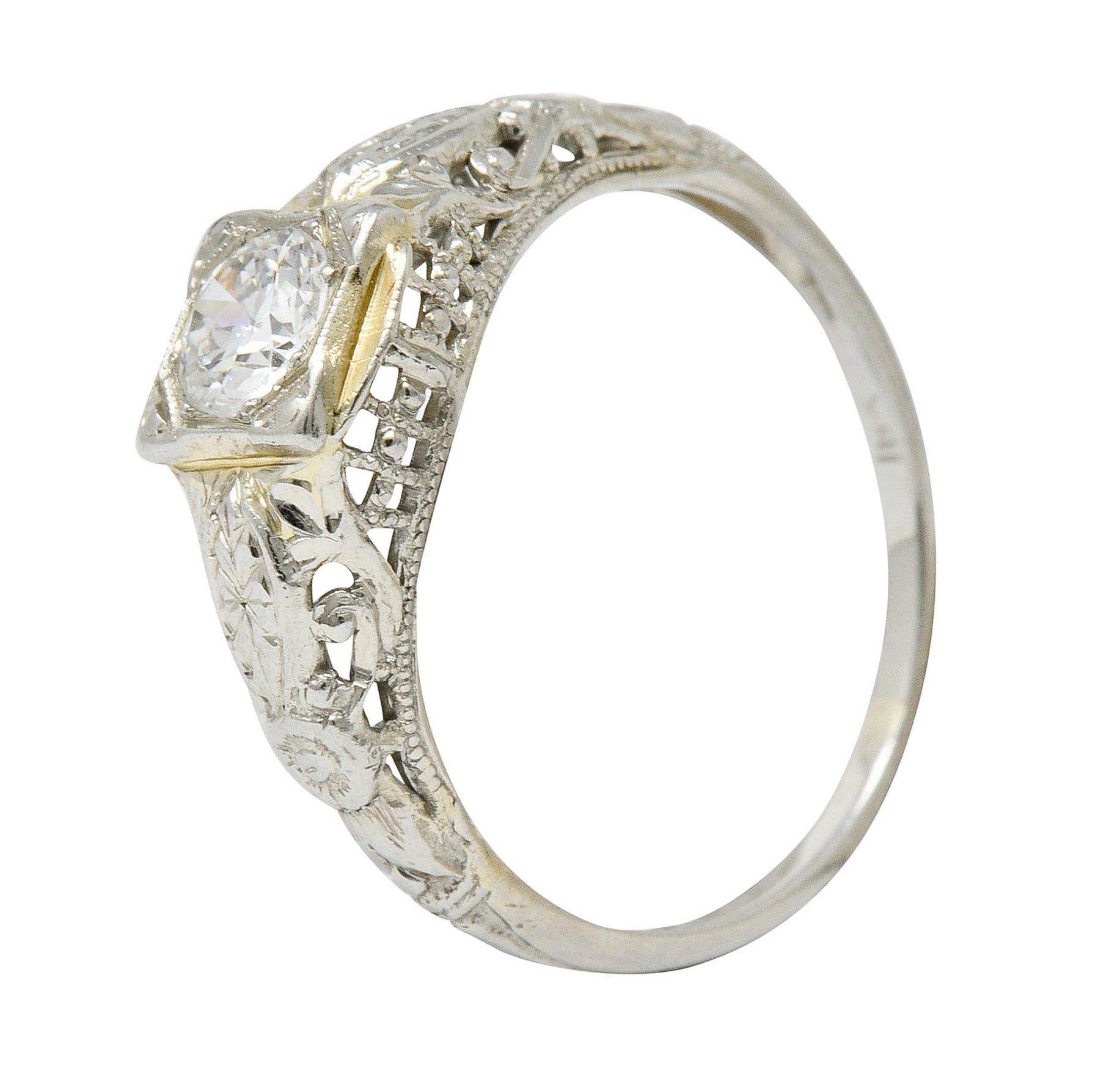 1920's Art Deco 0.35 CTW 18 Karat White Gold Floral Engagement RingRing - Wilson's Estate Jewelry