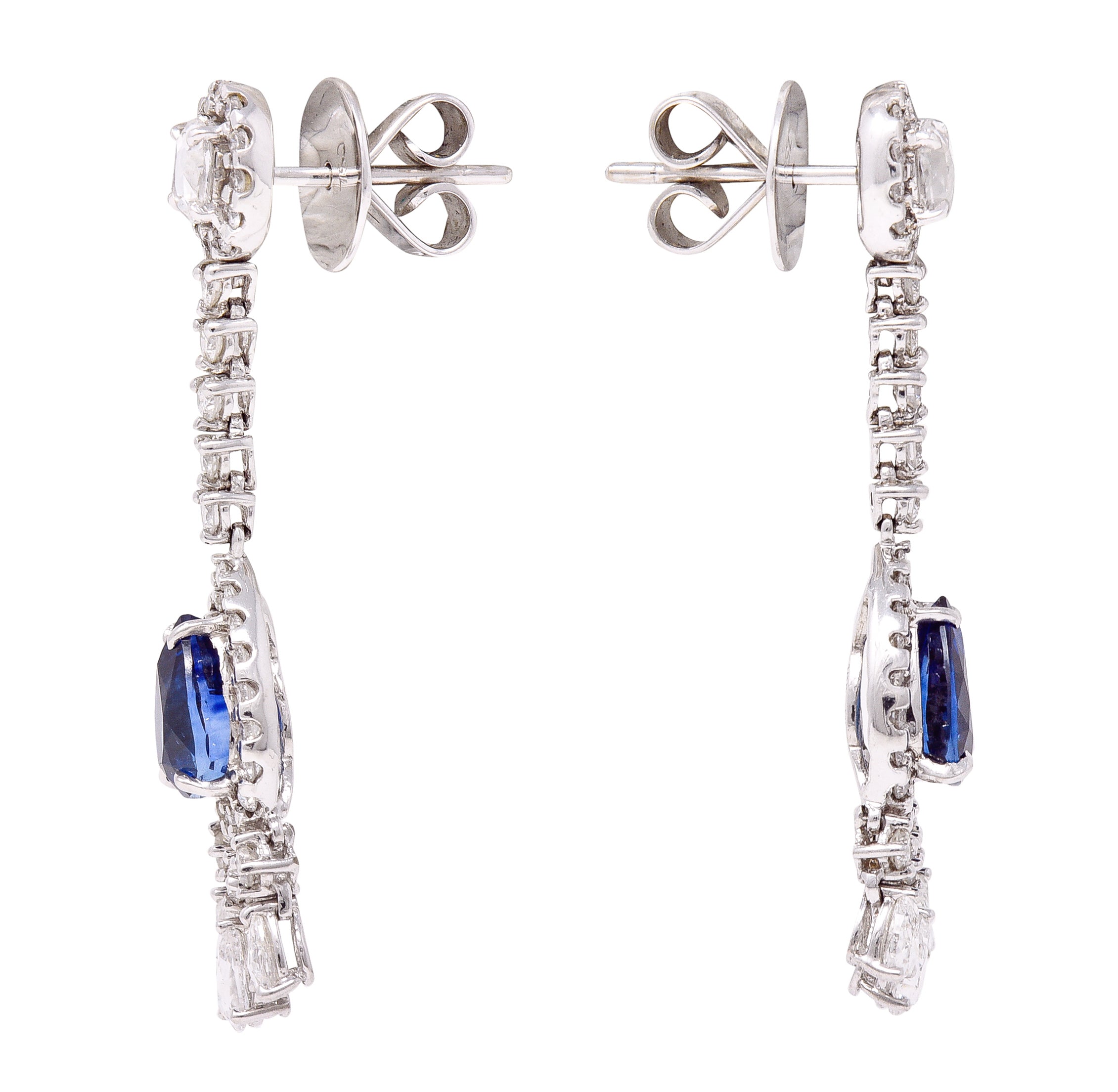 Contemporary 4.46 CTW Pear Cut sapphire Diamond 18 Karat White Gold Fringe Drop Earrings Wilson's Estate Jewelry