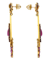 Victorian 4.12 CTW Ruby Diamond 18 Karat Yellow Gold Bow Fringe Antique Drop Earrings Wilson's Estate Jewelry