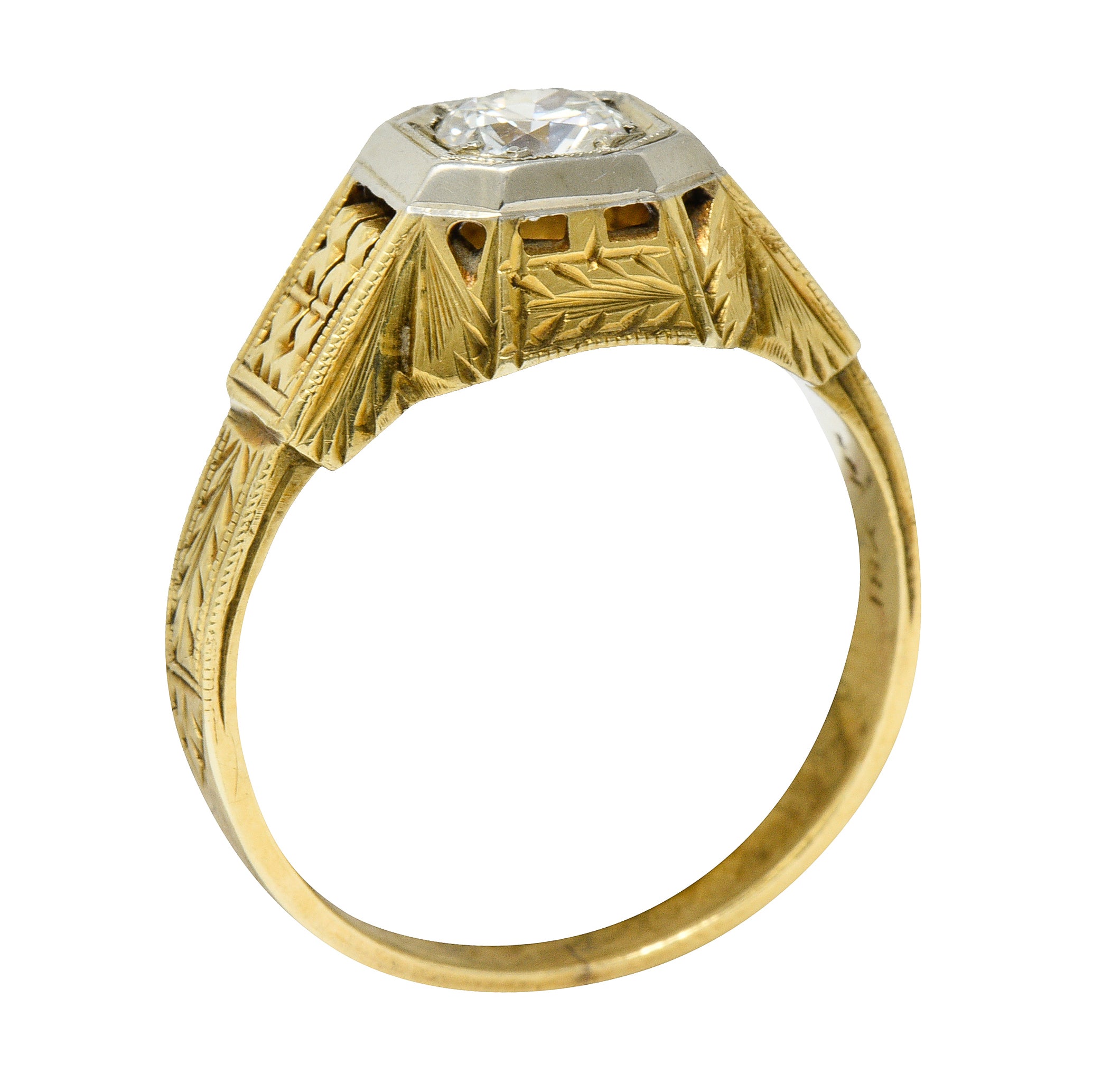 Art Deco Diamond 18 & 14 Karat Two Tone Gold Unisex Octagonal RingRing - Wilson's Estate Jewelry