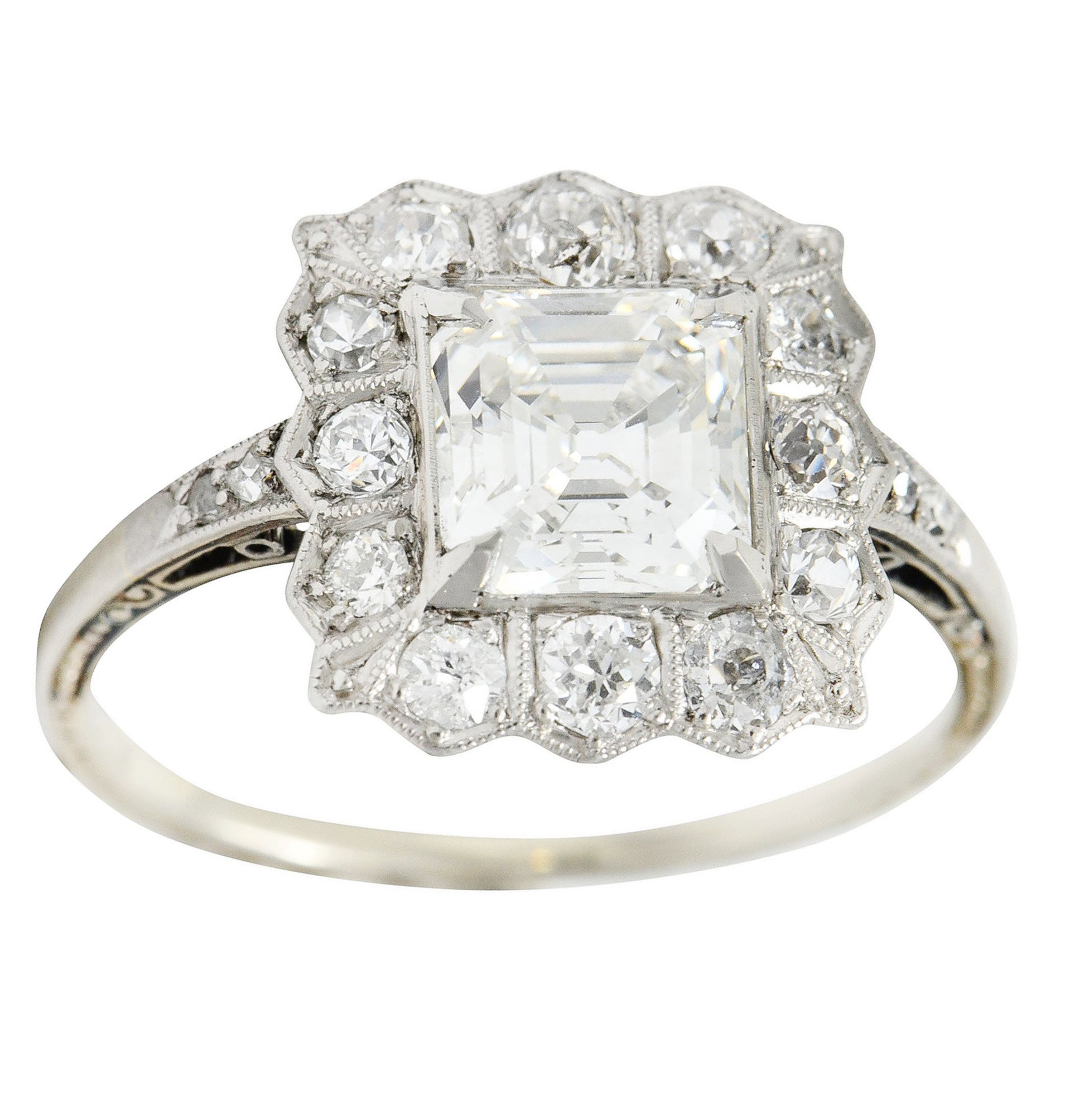 Edwardian 2.07 CTW Asscher Diamond Platinum-Topped 14 Karat Gold Cluster Ring GIARing - Wilson's Estate Jewelry