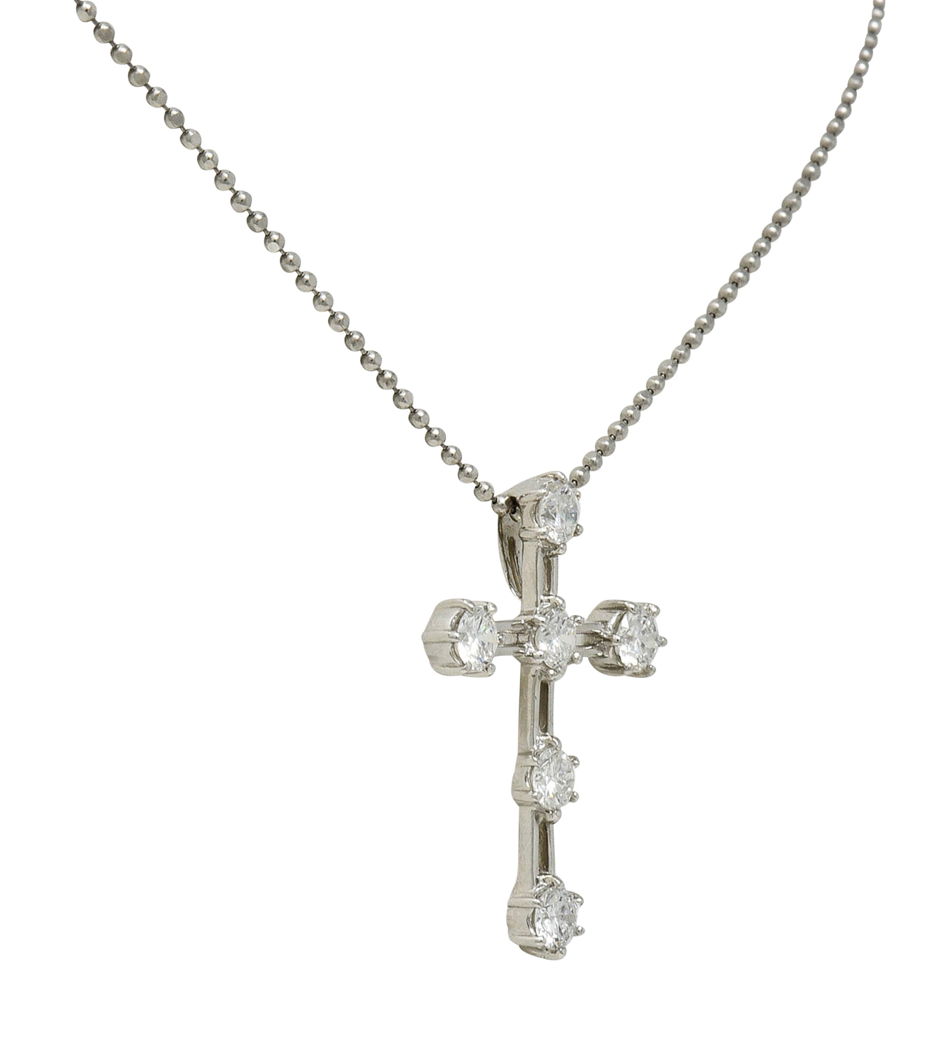 Contemporary 1.00 CTW Diamond Platinum Cross Pendant NecklaceNecklace - Wilson's Estate Jewelry