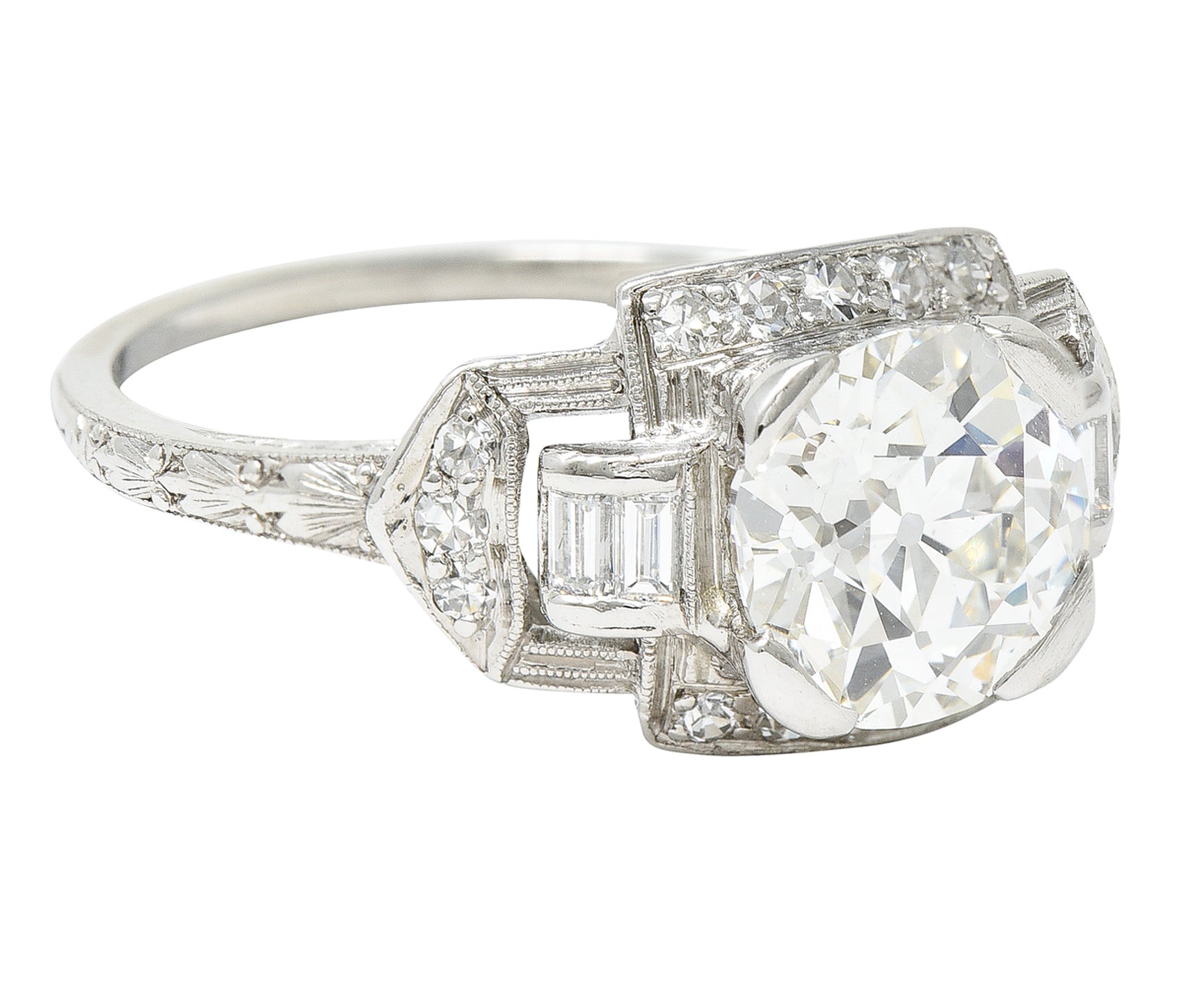 Art Deco 1.80 CTW Diamond Platinum Geometric Engagement Ring GIARing - Wilson's Estate Jewelry