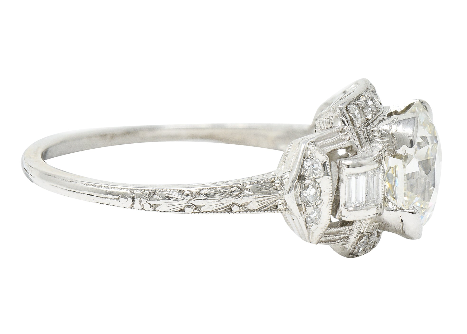 Art Deco 1.80 CTW Diamond Platinum Geometric Engagement Ring GIARing - Wilson's Estate Jewelry