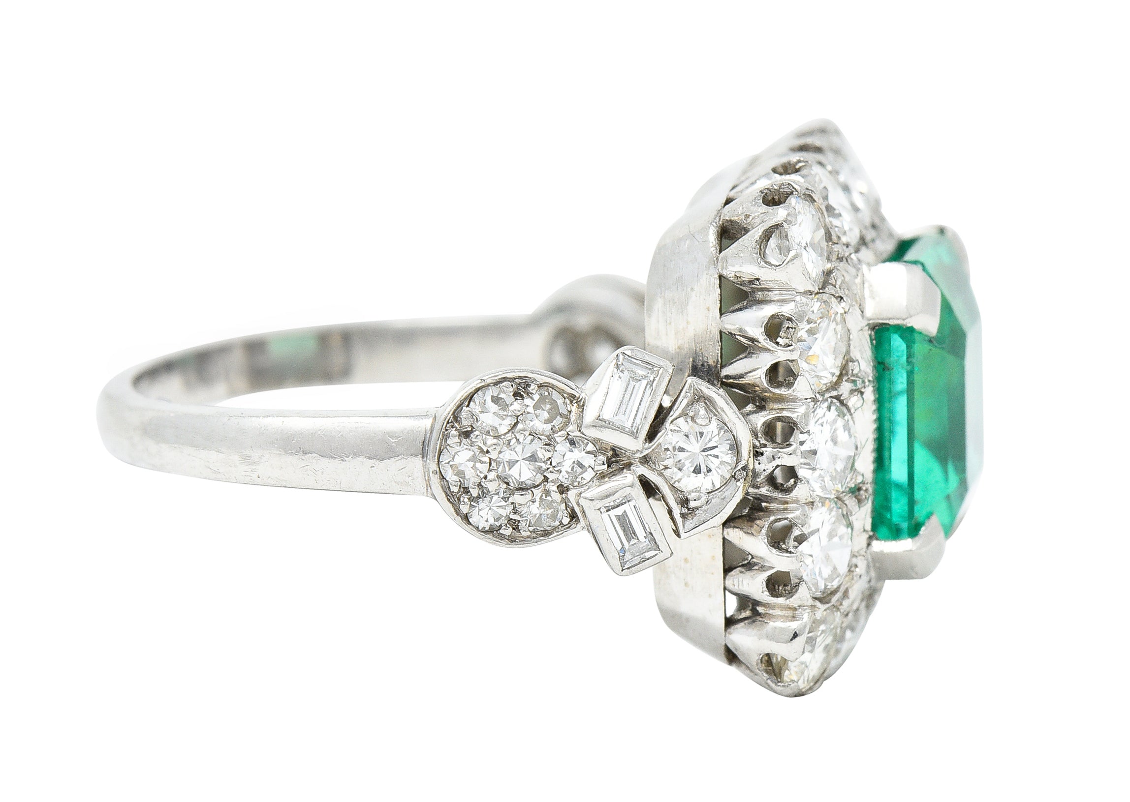 Mid-Century 5.73 CTW  Colombian Emerald Transitional Cut Diamond Platinum Vintage Halo Ring GIA Wilson's Estate Jewelry