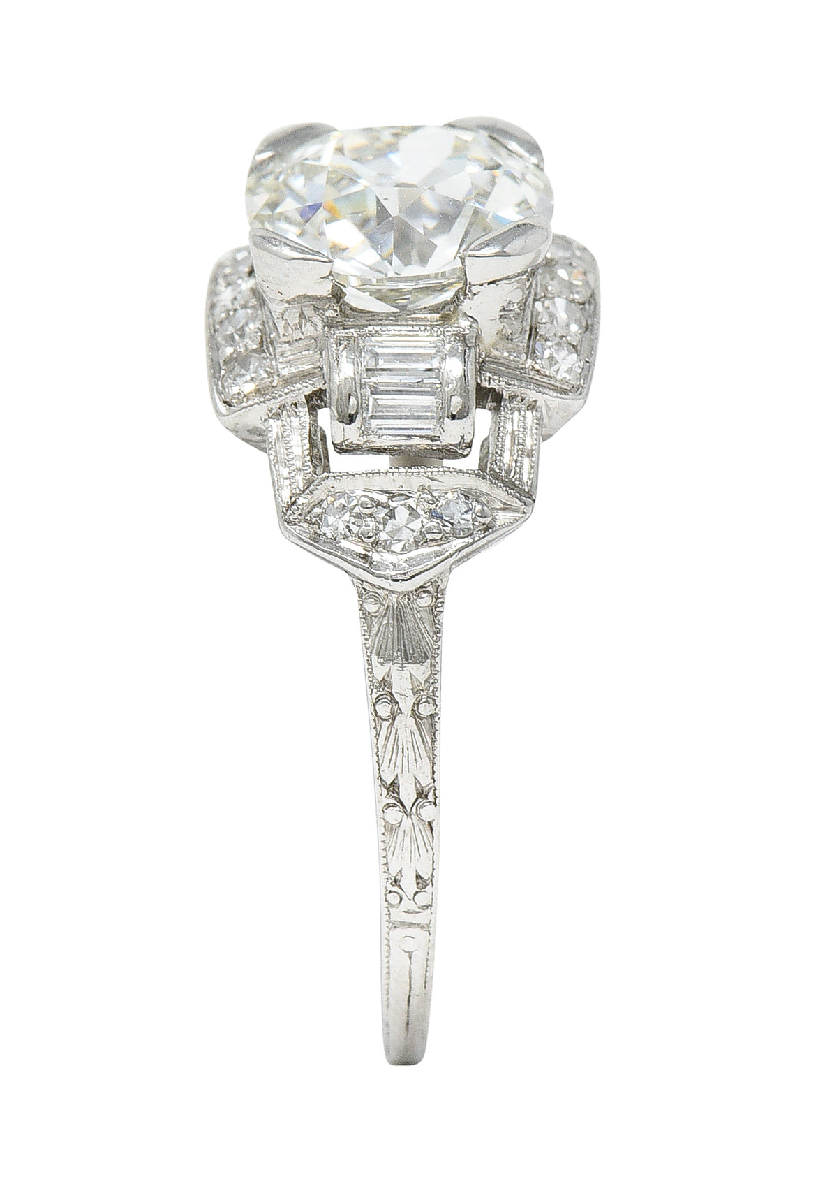 Art Deco 1.80 CTW Diamond Platinum Geometric Engagement Ring GIARing - Wilson's Estate Jewelry