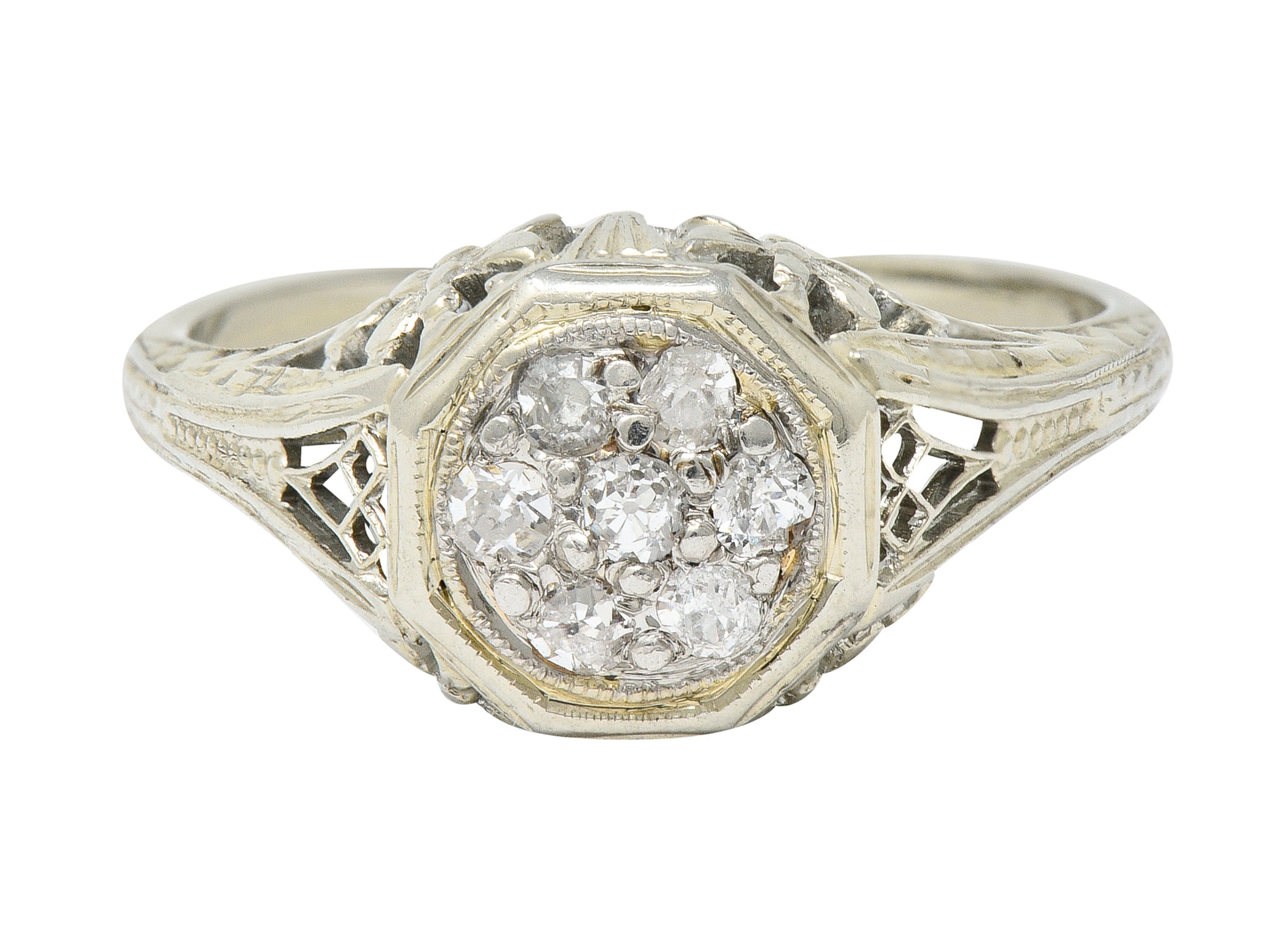 Art Deco Pave Diamond 18 Karat White Gold Butterfly Engagement RingRing - Wilson's Estate Jewelry