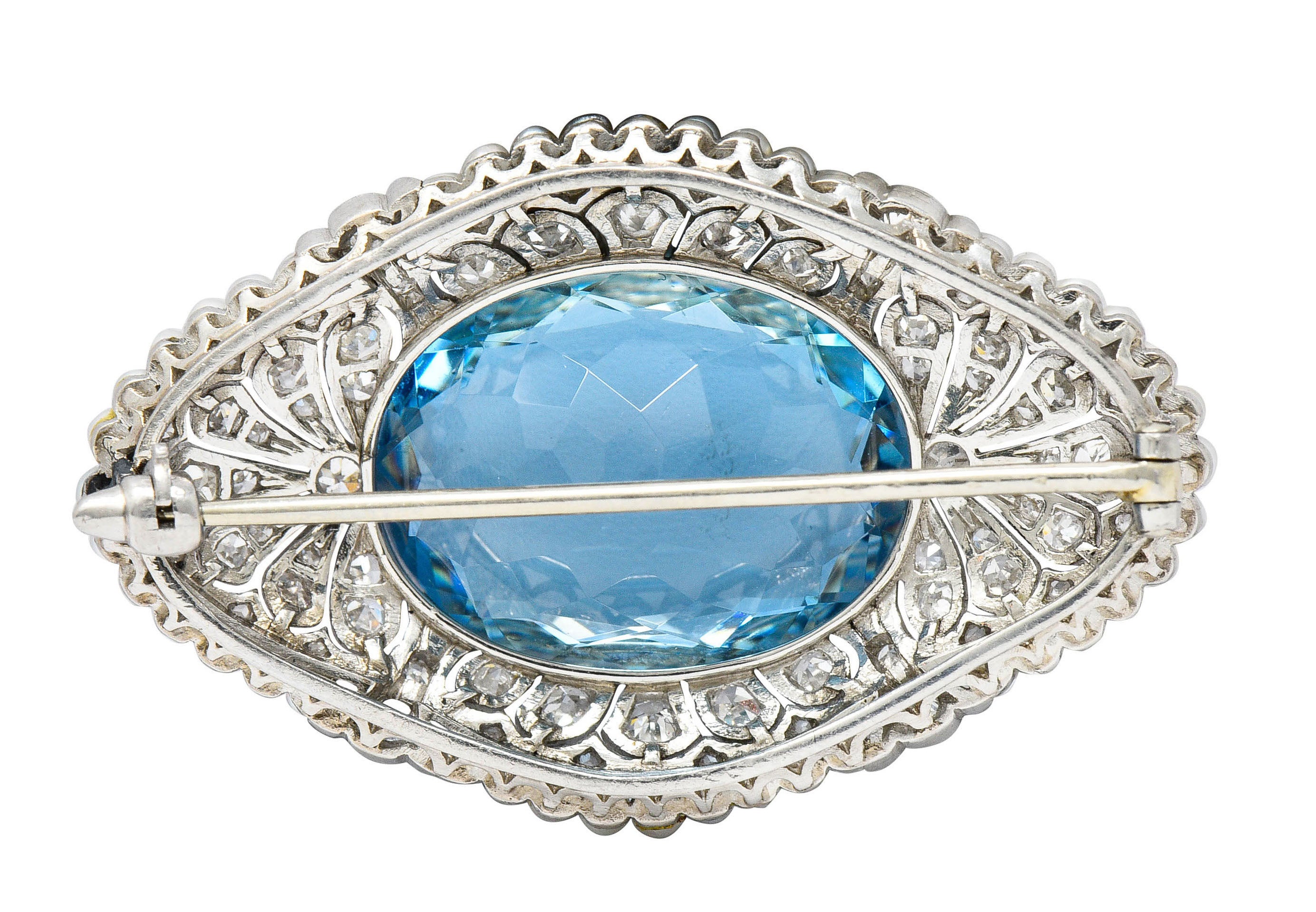 Swiss Edwardian 15.55 CTW Aquamarine Diamond Pearl Platinum BroochBrooch - Wilson's Estate Jewelry