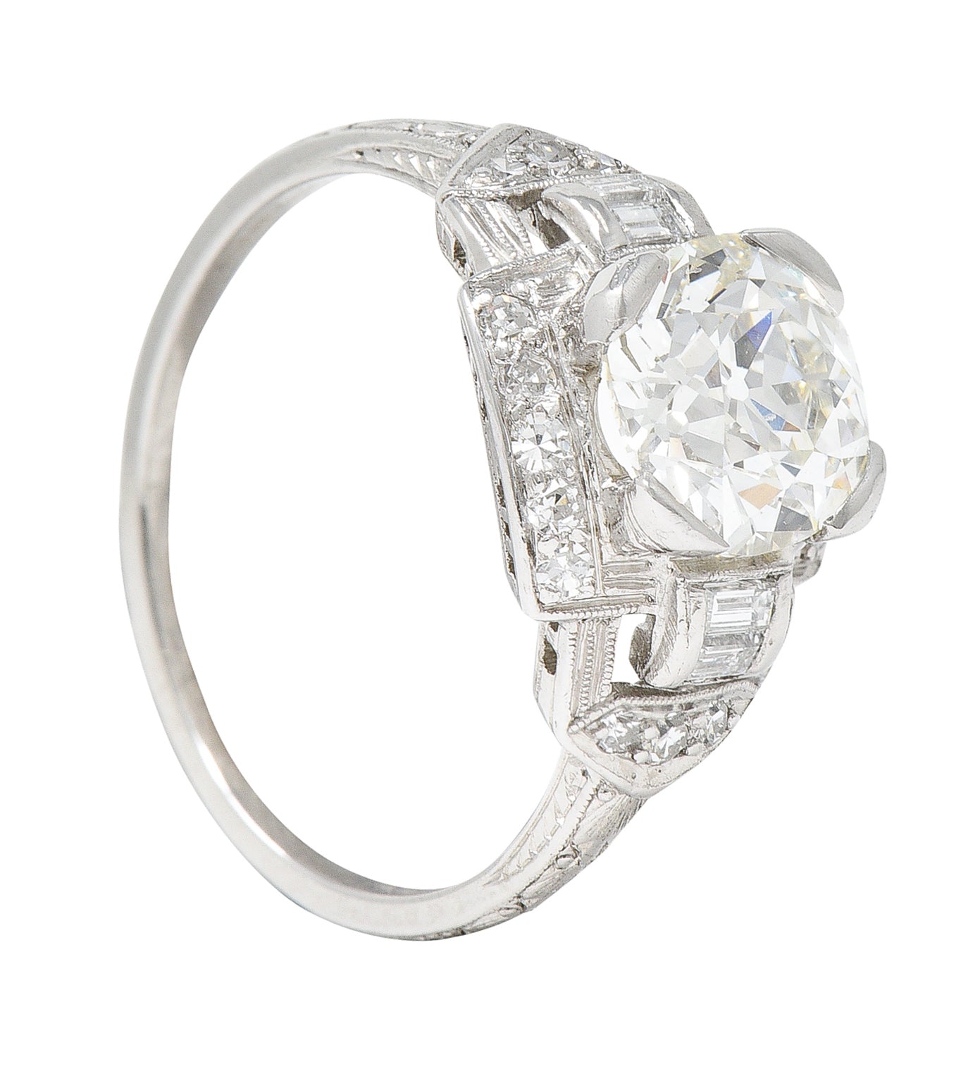 Art Deco 1.80 CTW Diamond Platinum Geometric Engagement Ring GIARing - Wilson's Estate Jewelry