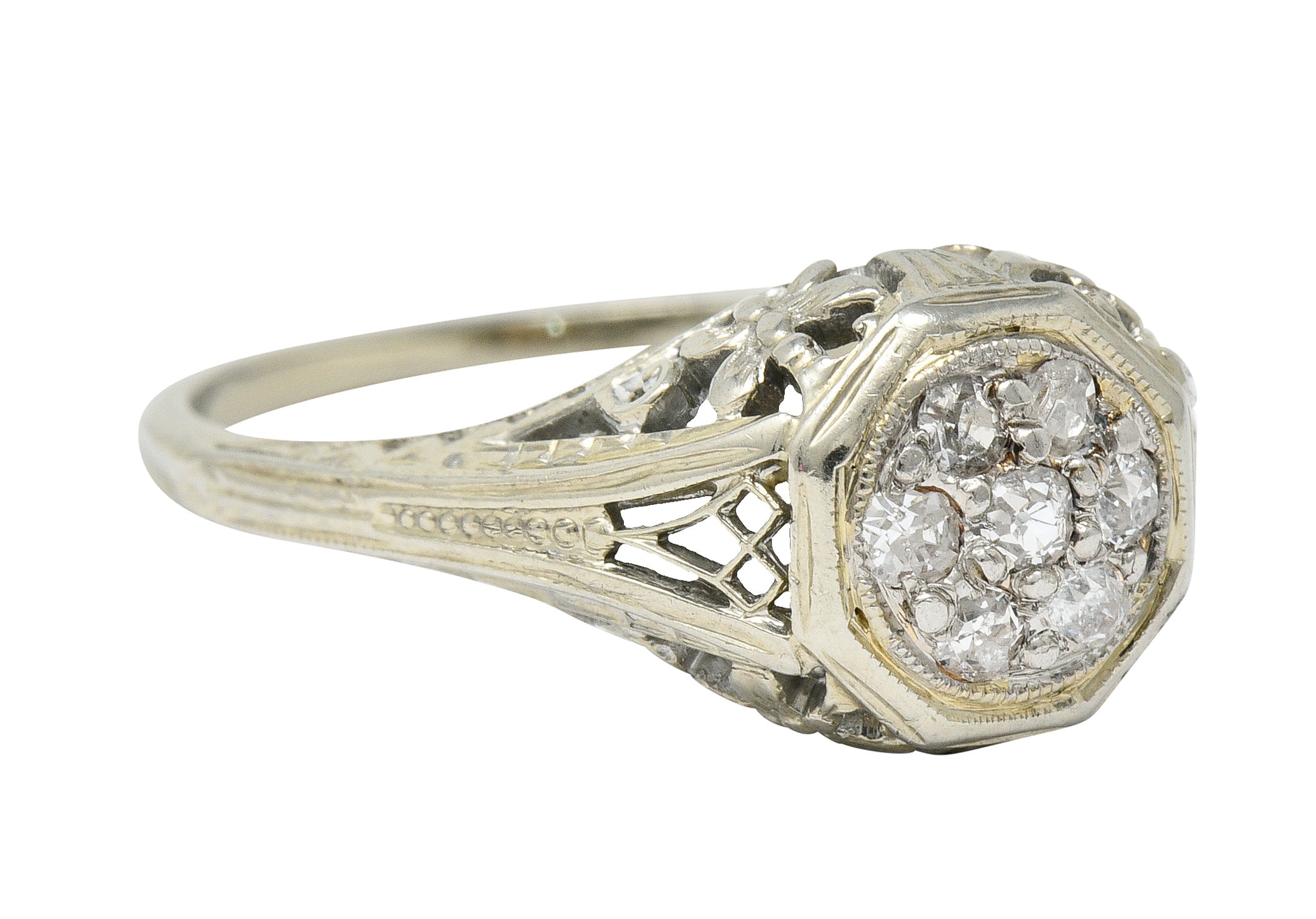 Art Deco Pave Diamond 18 Karat White Gold Butterfly Engagement RingRing - Wilson's Estate Jewelry