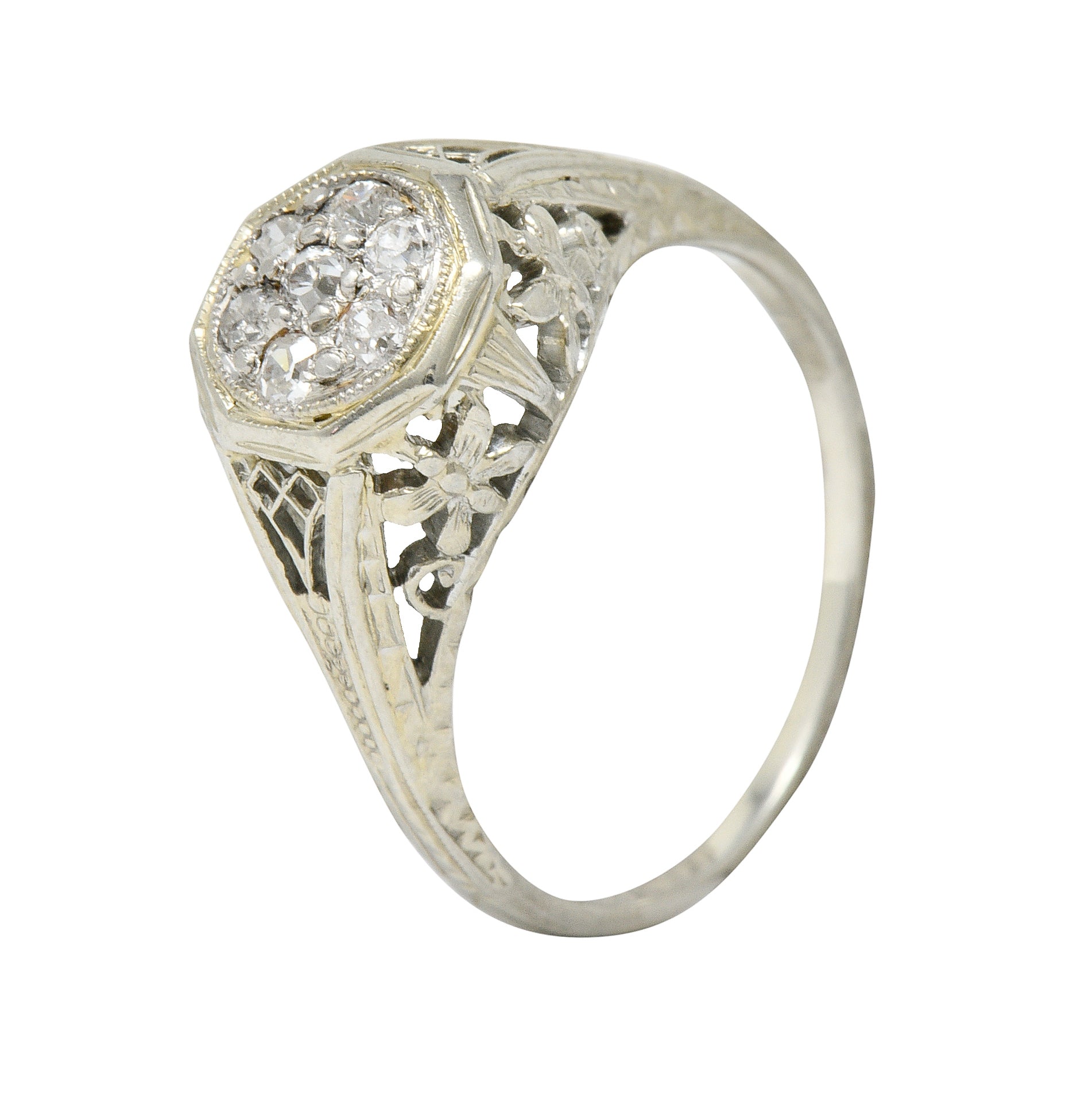 Art Deco Pave Diamond 18 Karat White Gold Butterfly Engagement RingRing - Wilson's Estate Jewelry