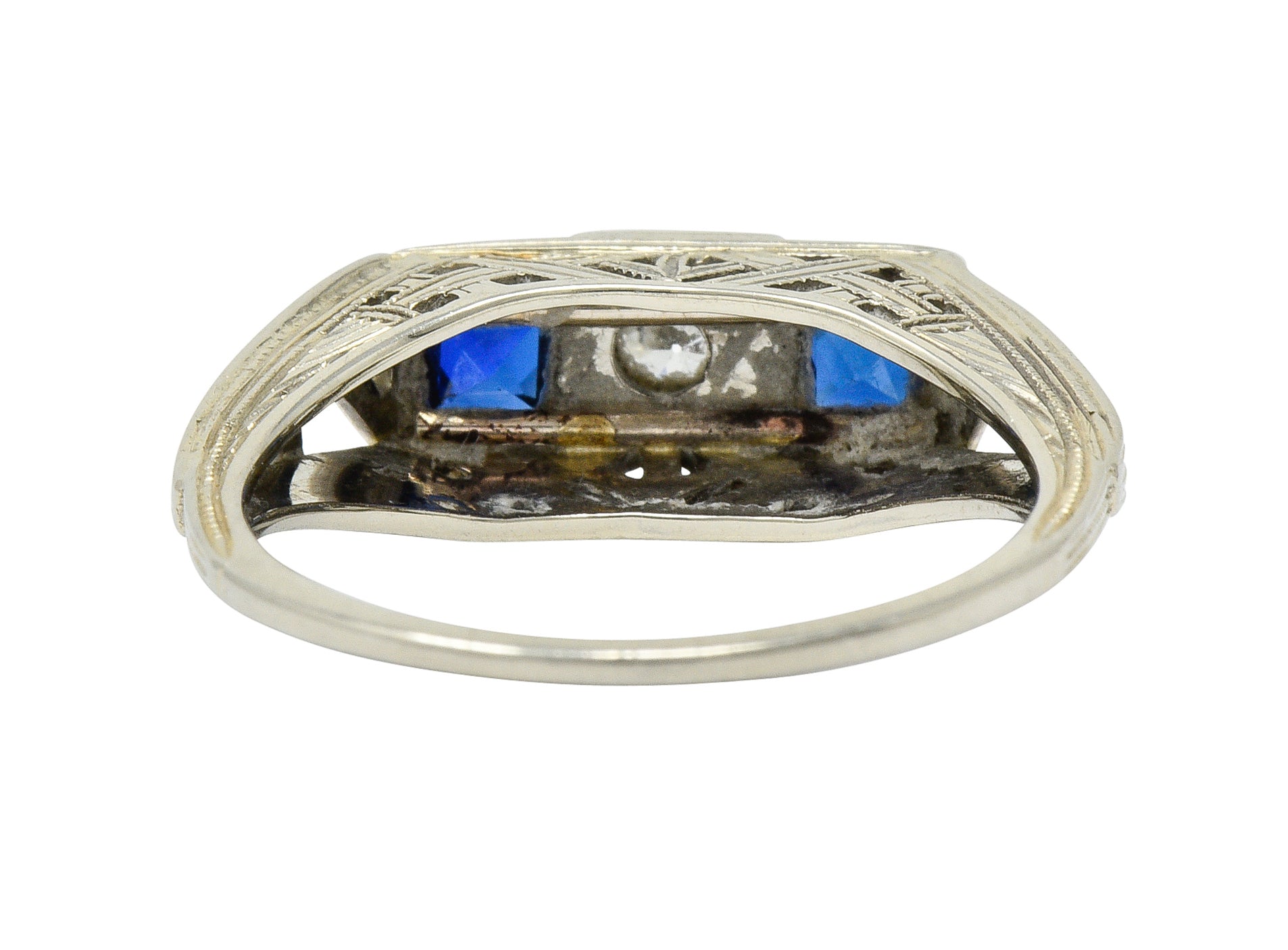 Art Deco 0.73 CTW Diamond Sapphire 19 Karat White Gold Band RingRing - Wilson's Estate Jewelry