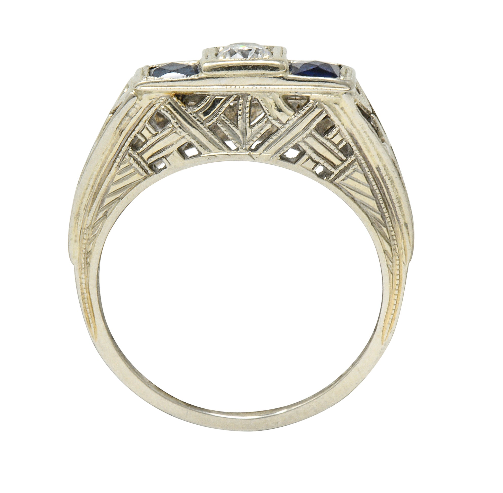 Art Deco 0.73 CTW Diamond Sapphire 19 Karat White Gold Band RingRing - Wilson's Estate Jewelry