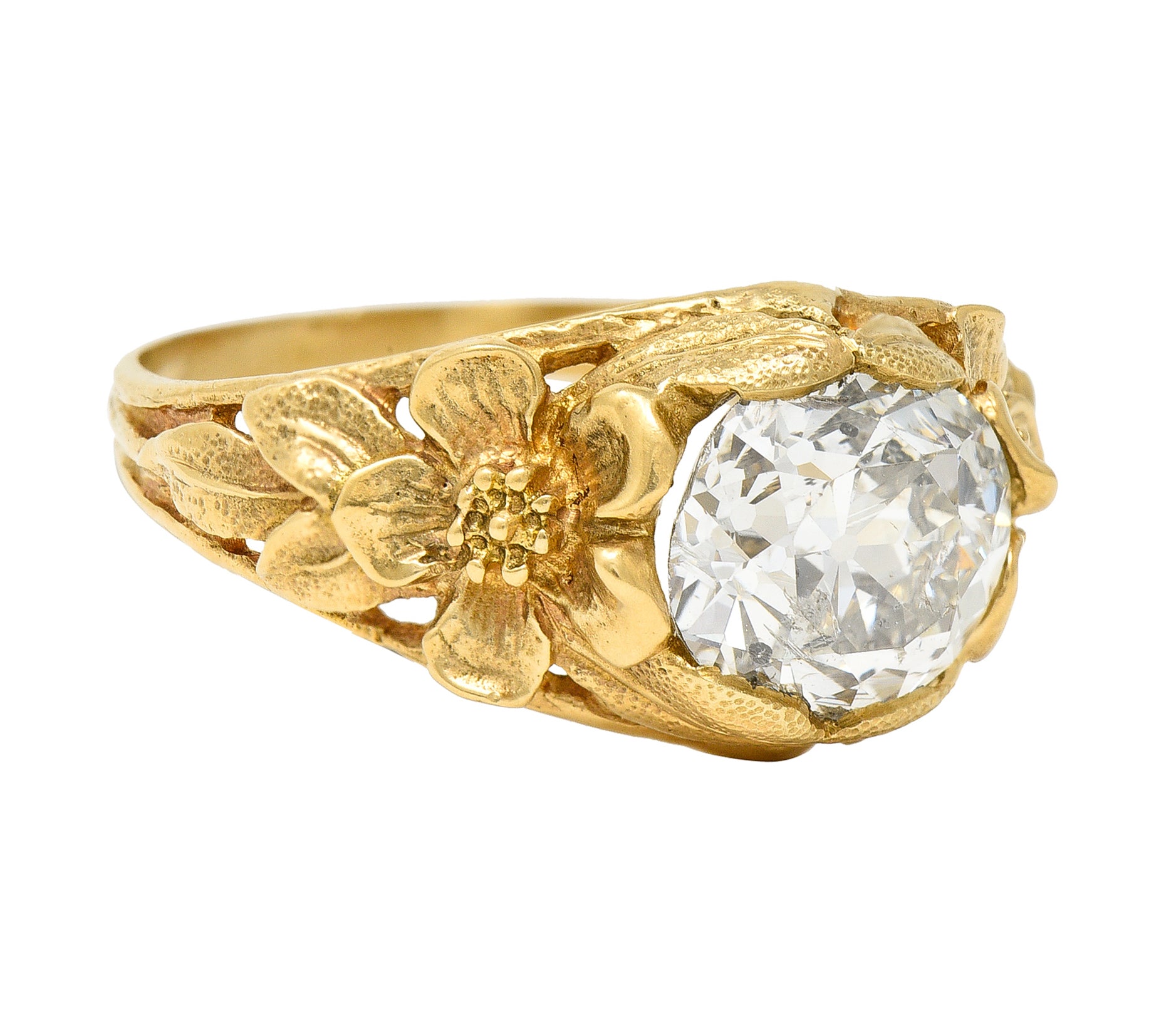 Art Nouveau 1.93 CTW Diamond 14 Karat Gold Blossom Antique Engagement Ring