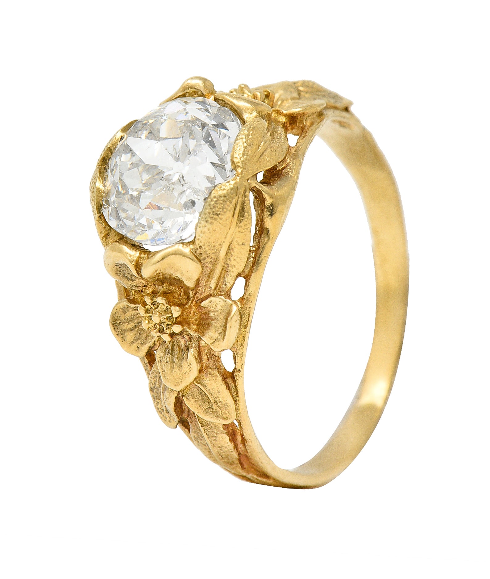 Art Nouveau 1.93 CTW Diamond 14 Karat Gold Blossom Antique Engagement Ring