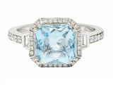 Square 3.50 CTW Aquamarine Diamond 14 Karat White Gold Gemstone RingRing - Wilson's Estate Jewelry
