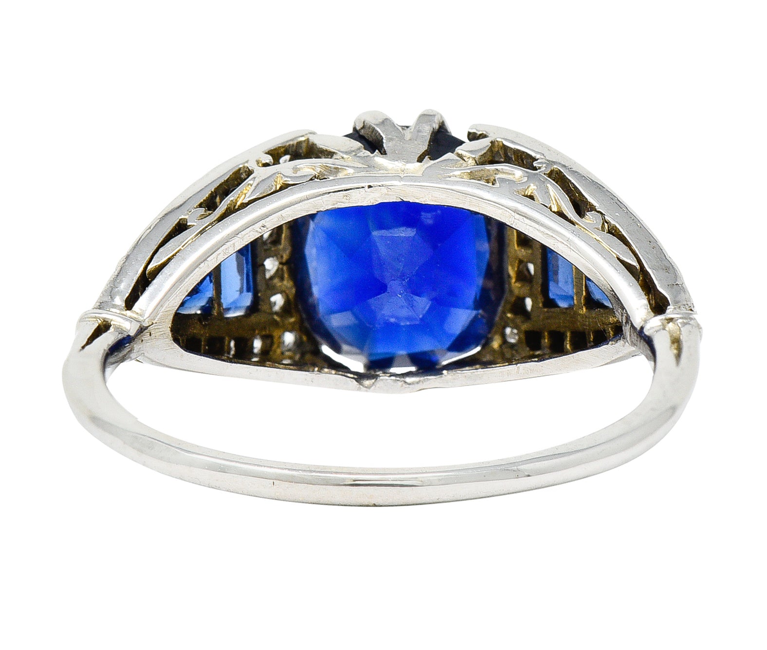 Art Deco 3.33 CTW No Heat Burma Sapphire Diamond 18 Karat White Gold Ring AGLRing - Wilson's Estate Jewelry