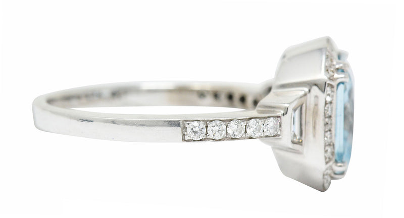 Square 3.50 CTW Aquamarine Diamond 14 Karat White Gold Gemstone RingRing - Wilson's Estate Jewelry
