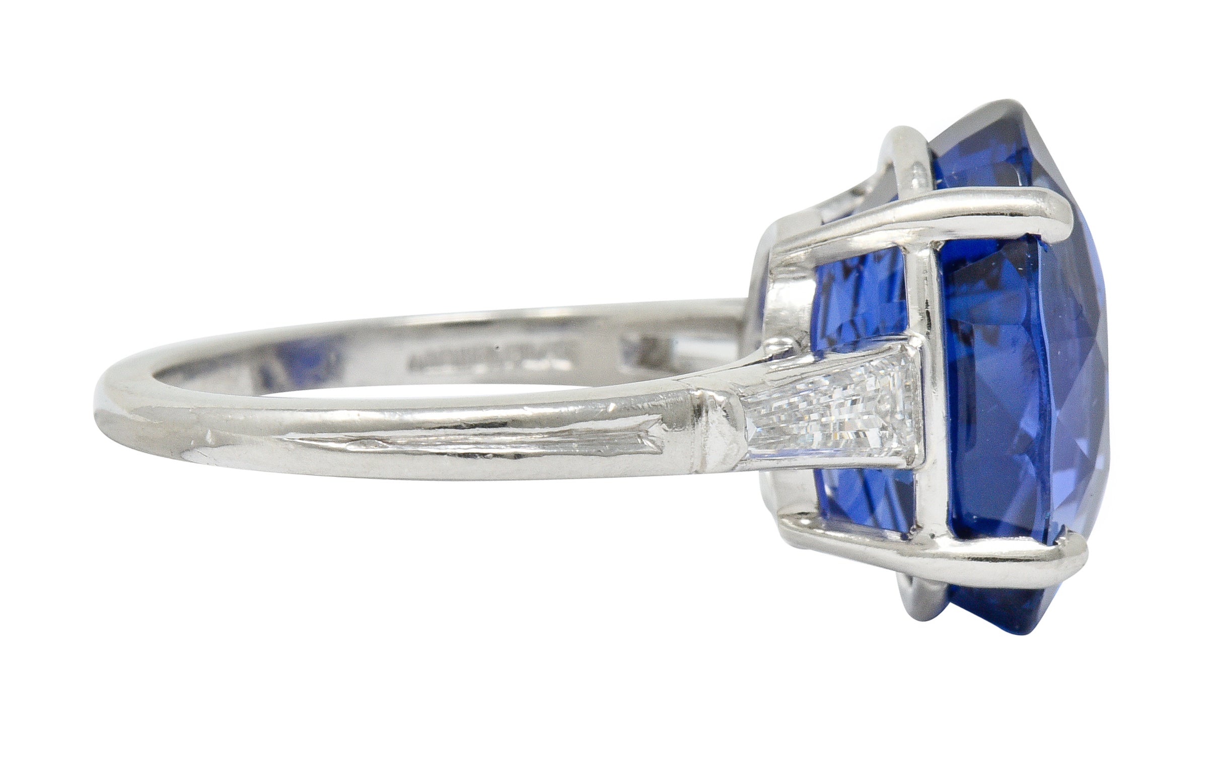 Exquisite Tiffany & Co. 12.17 CTW No Heat Ceylon Sapphire Diamond Platinum Three Stone Ring AGLRing - Wilson's Estate Jewelry