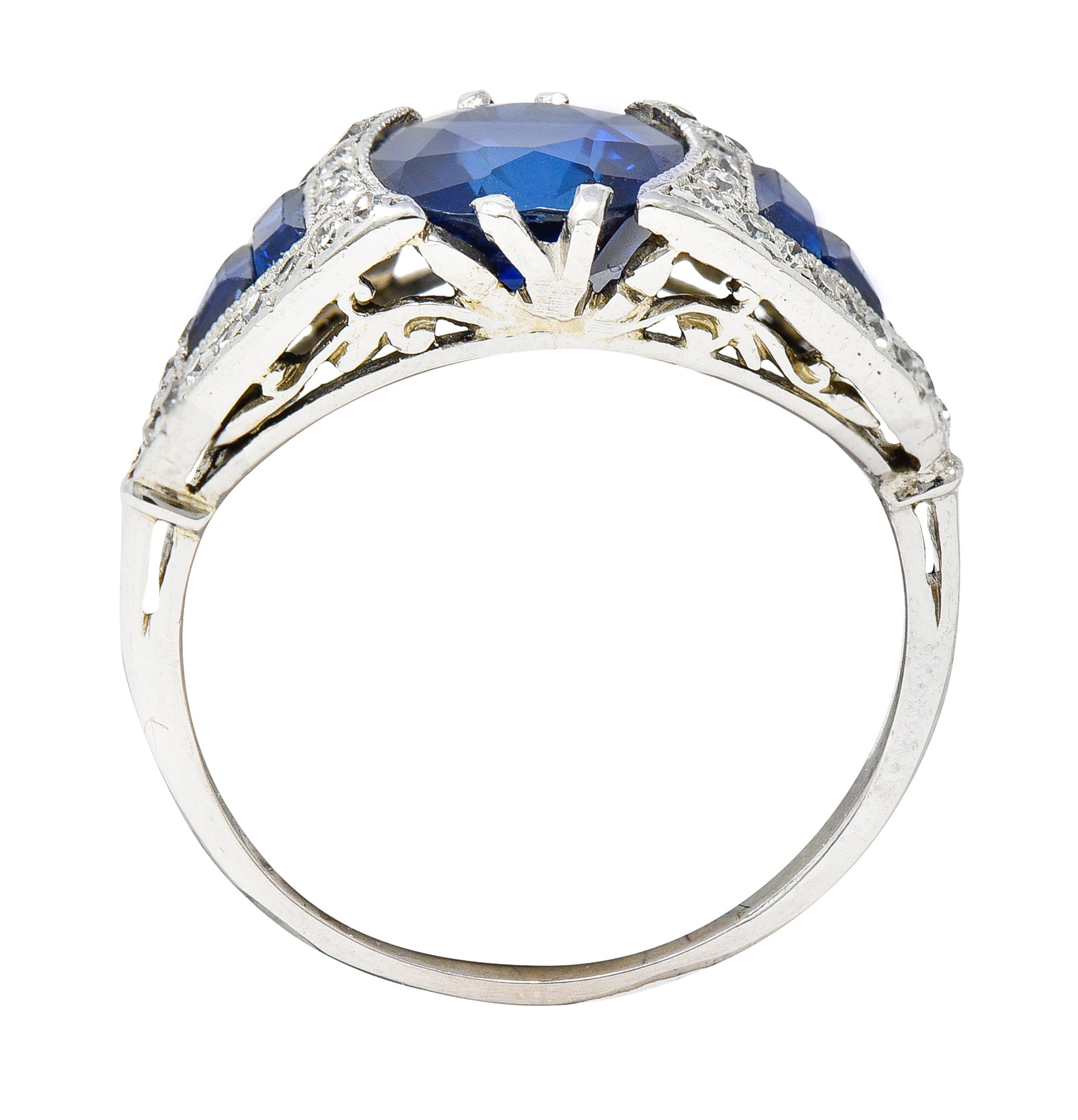 Art Deco 3.33 CTW No Heat Burma Sapphire Diamond 18 Karat White Gold Ring AGLRing - Wilson's Estate Jewelry