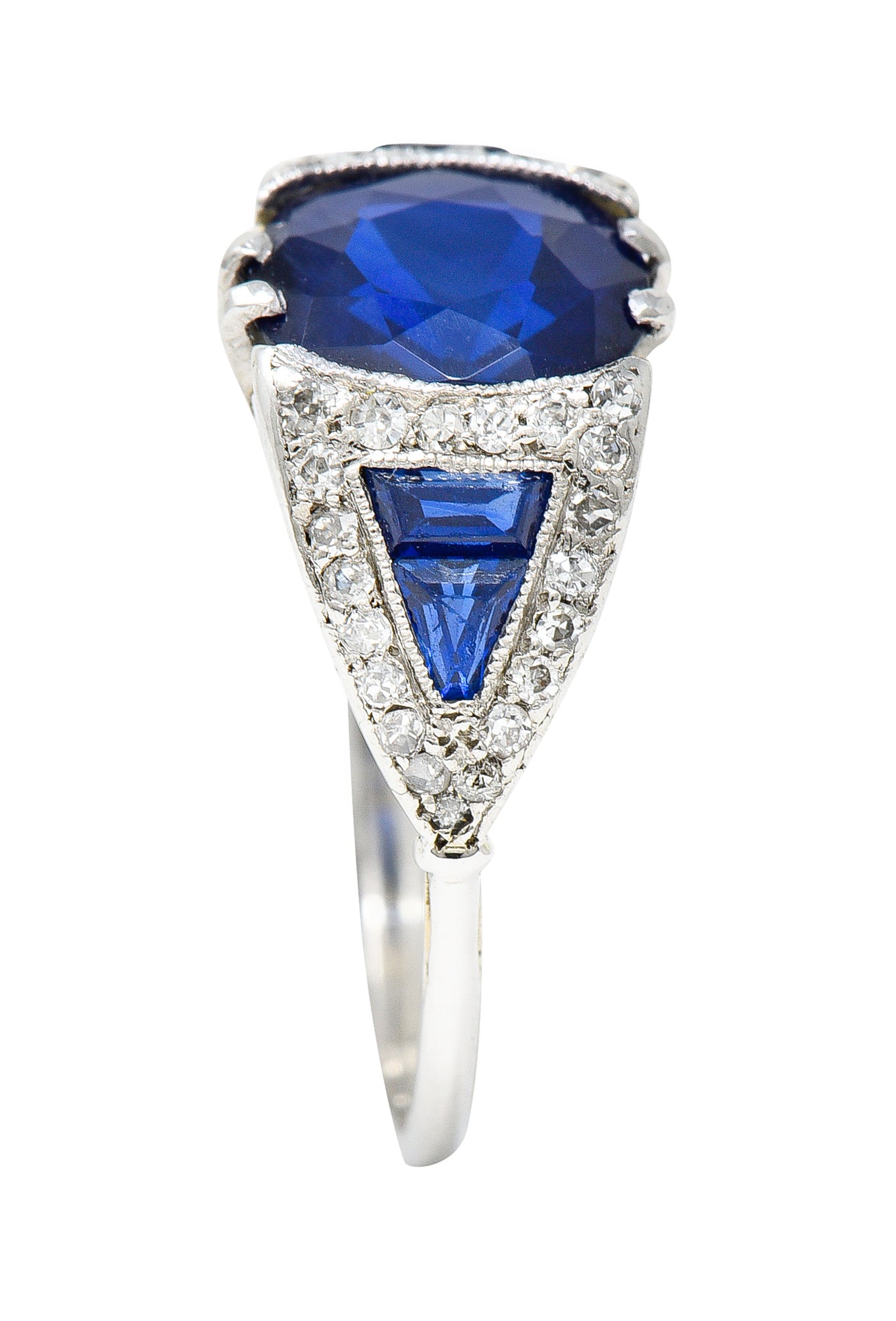 Art Deco 3.33 CTW No Heat Burma Sapphire Diamond 18 Karat White Gold Ring AGLRing - Wilson's Estate Jewelry