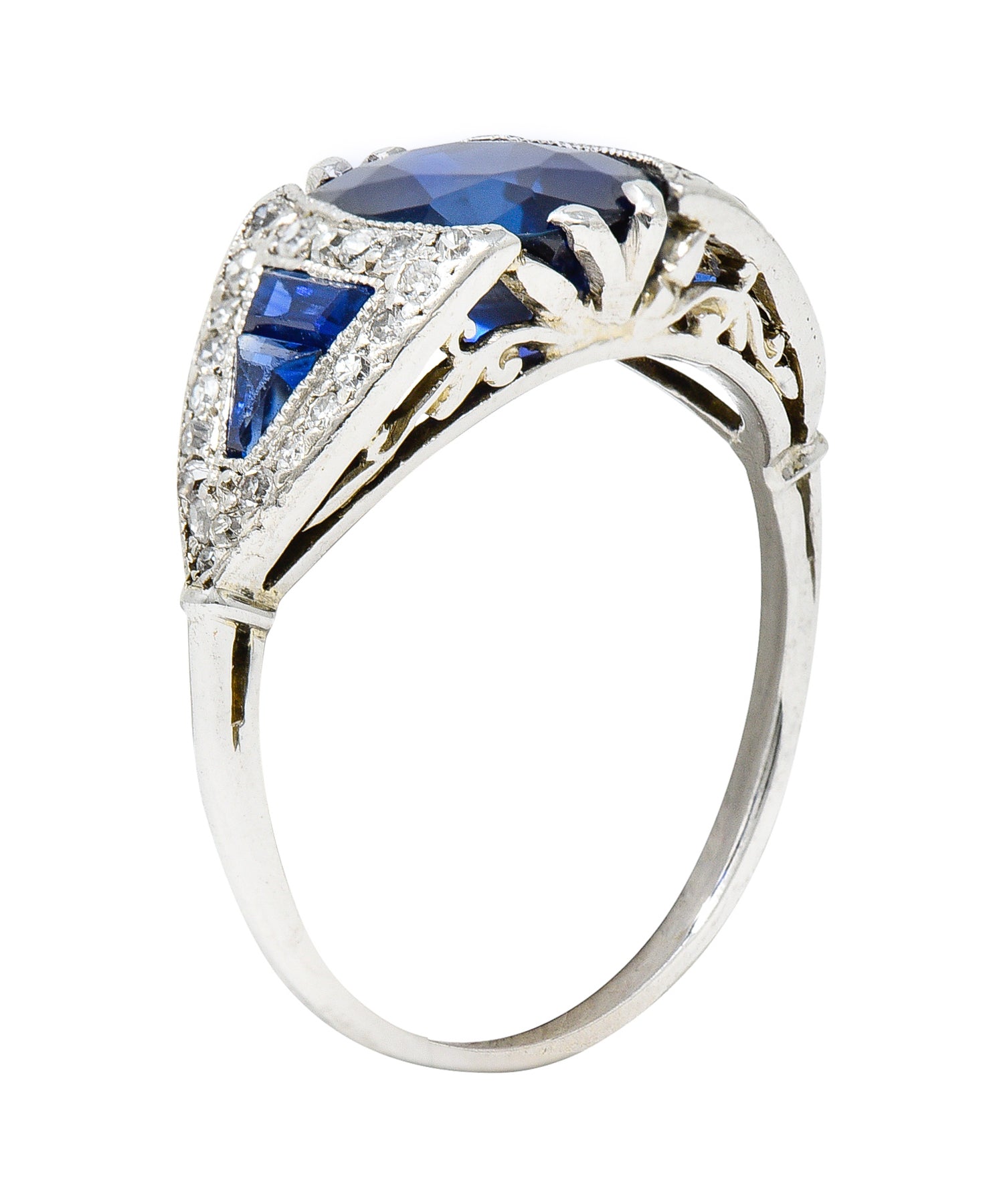 Art Deco 3.33 CTW No Heat Burma Sapphire Diamond 18 Karat White Gold Ring AGLRing - Wilson's Estate Jewelry