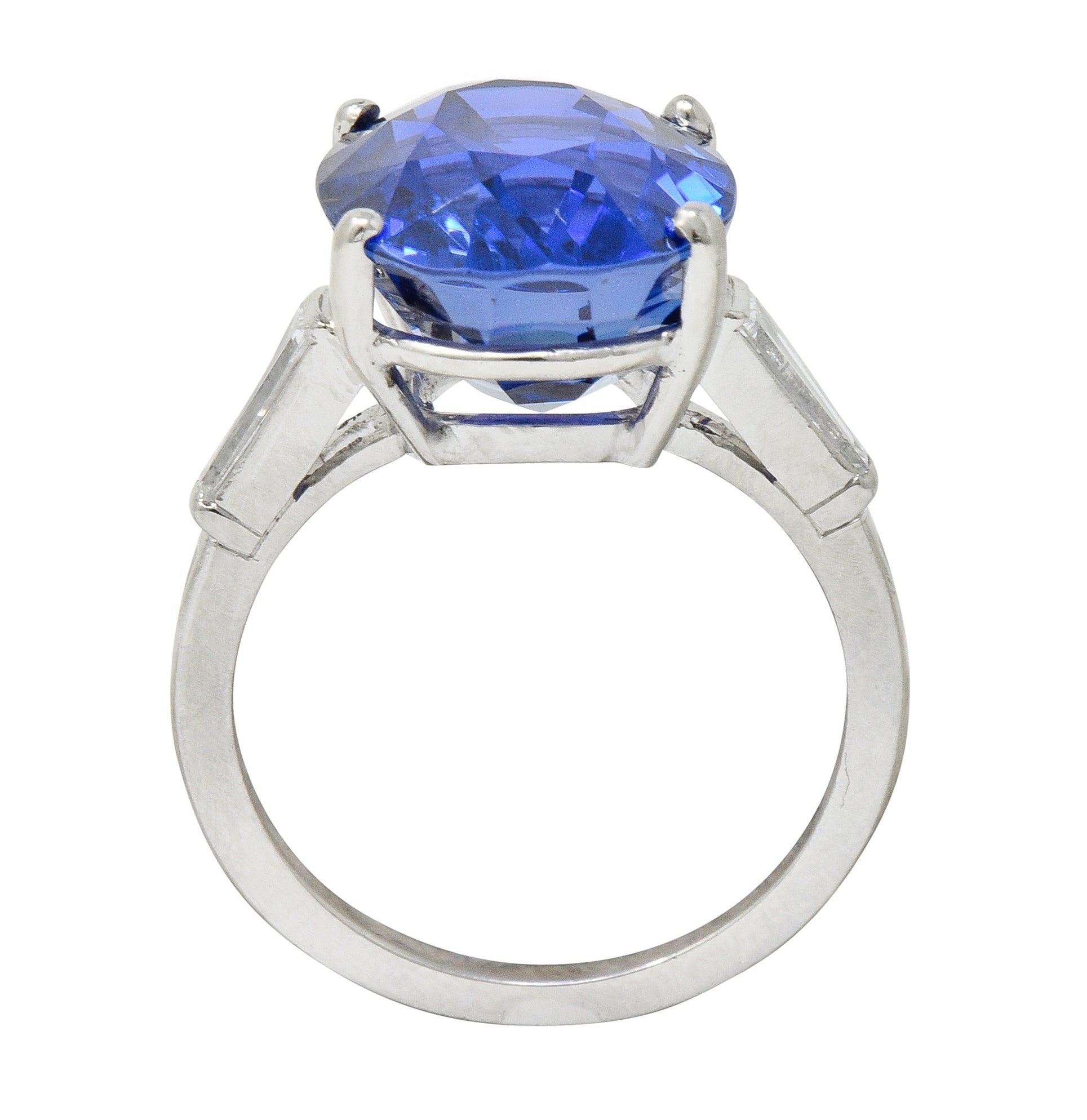 Exquisite Tiffany & Co. 12.17 CTW No Heat Ceylon Sapphire Diamond Platinum Three Stone Ring AGLRing - Wilson's Estate Jewelry