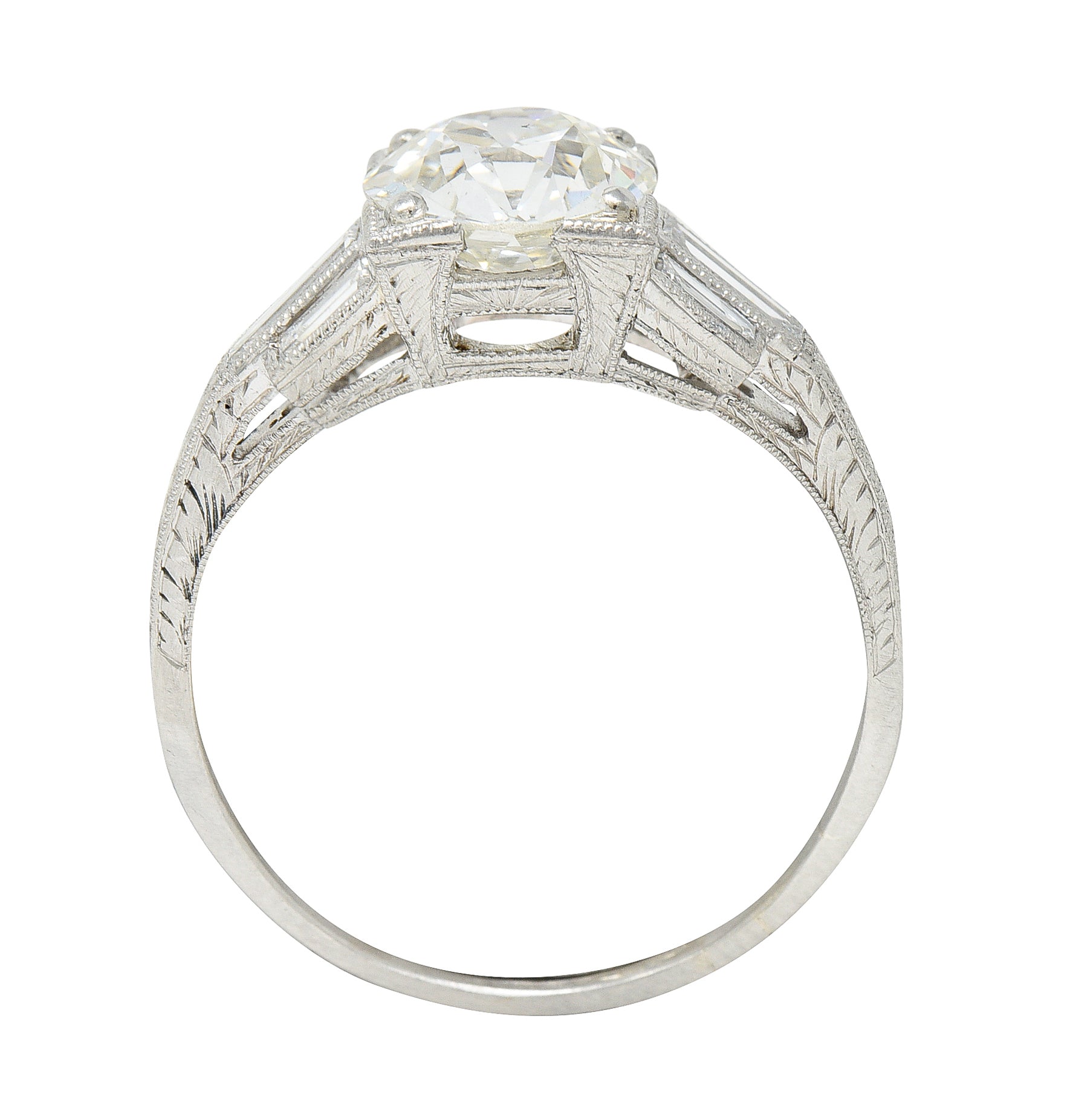 Art Deco 2.05 CTW Diamond Platinum Engraved Engagement RingRing - Wilson's Estate Jewelry