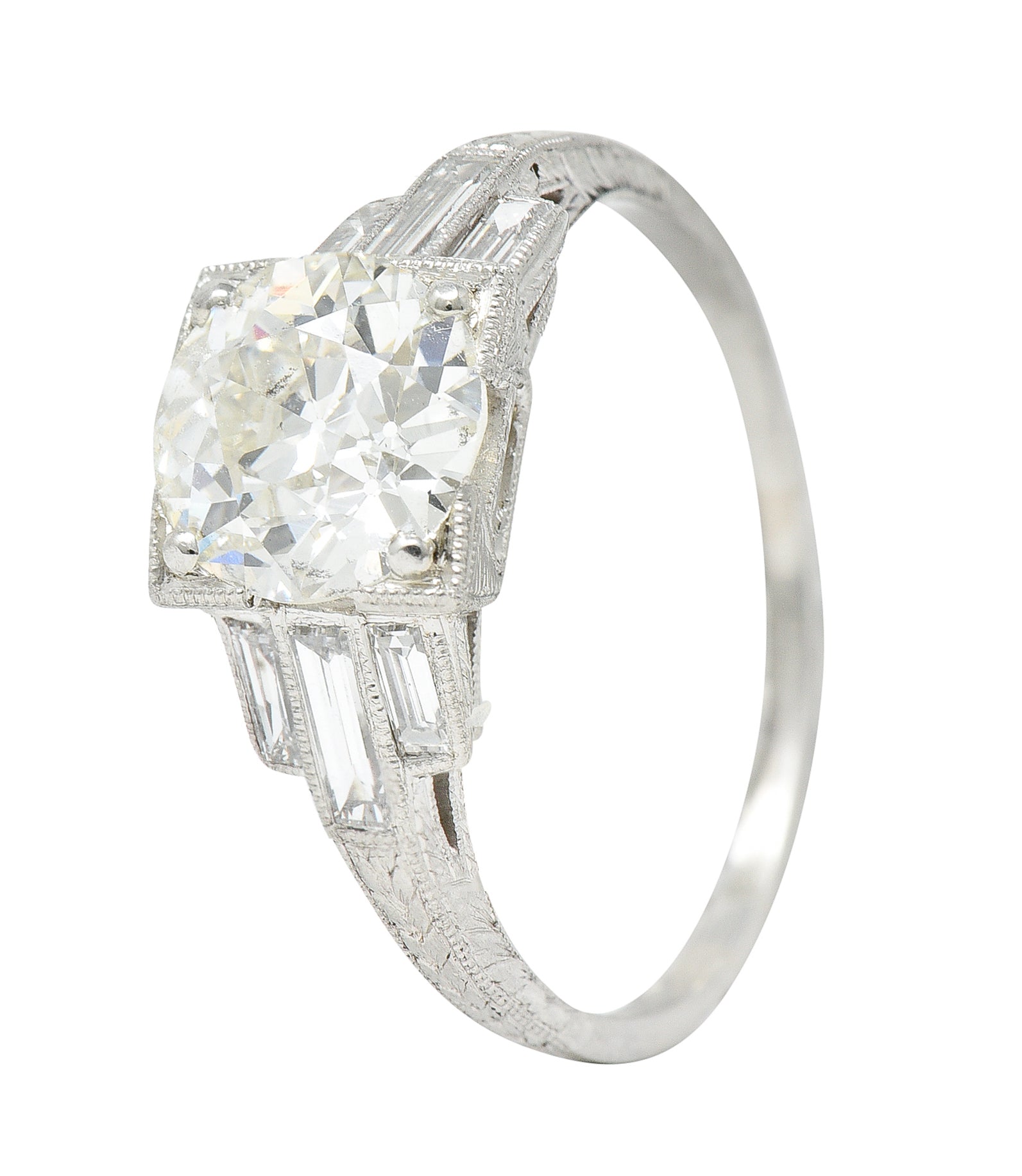 Art Deco 2.05 CTW Diamond Platinum Engraved Engagement RingRing - Wilson's Estate Jewelry